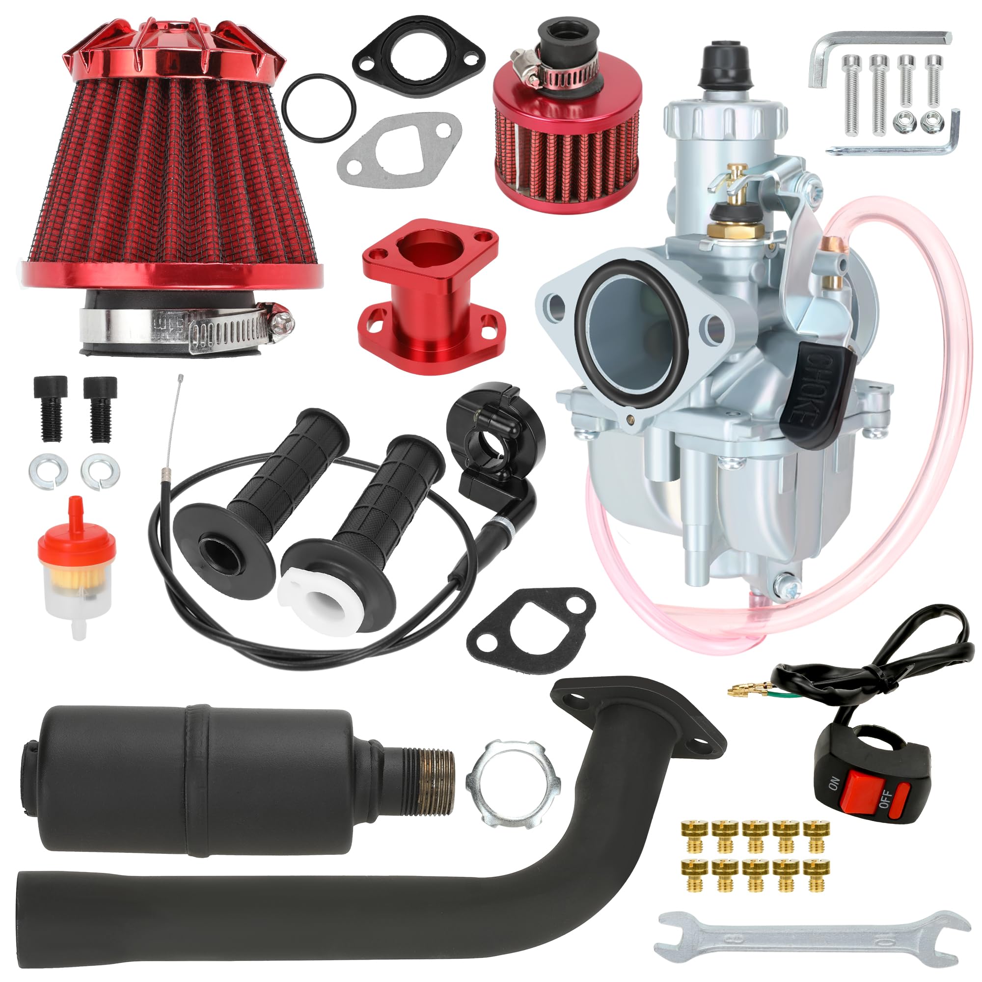 YOXUFA Predator 212 Stage 2 Kit with VM22 Carburetor Exhaust Pipe Muffler Replacement for 224cc 196cc 6.5HP Engine Coleman CT200U BT200X CT200U-EX Baja MB200 Mini Bike Go Kart Parts Throttle Assembly
