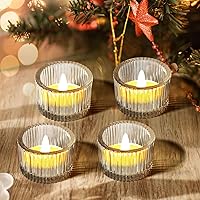 JOYIT Clear Glass Votive Candle Holders Set of 4 - Tealight Holders for Weddings, Parties, Holidays & Home Decor (2" x 1.4")