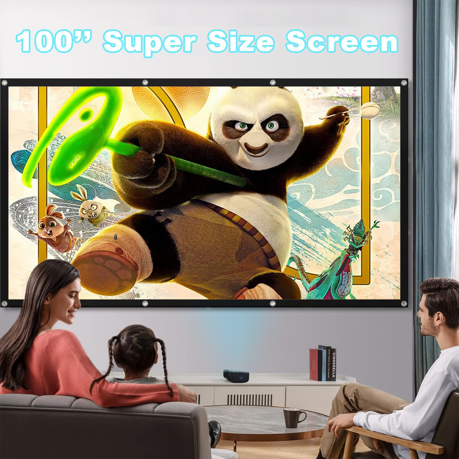 Beamer Leinwand 100 Zoll, einfach aufzuhängen 16: 9 4K HD Projektor Leinwand, Tragbare Leinwände Faltbar Anti-Falten Doppelseitige Projektion 221 x 125 cm, Outdoor und Heimkino