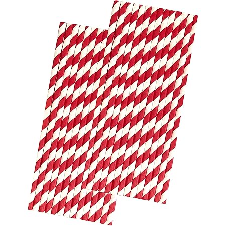 Red Stripe Paper Straws - Birthday Valentine 4th of July Party Supply - 7.75 Inches - 50 Pack - Outside the Box Papers Brand