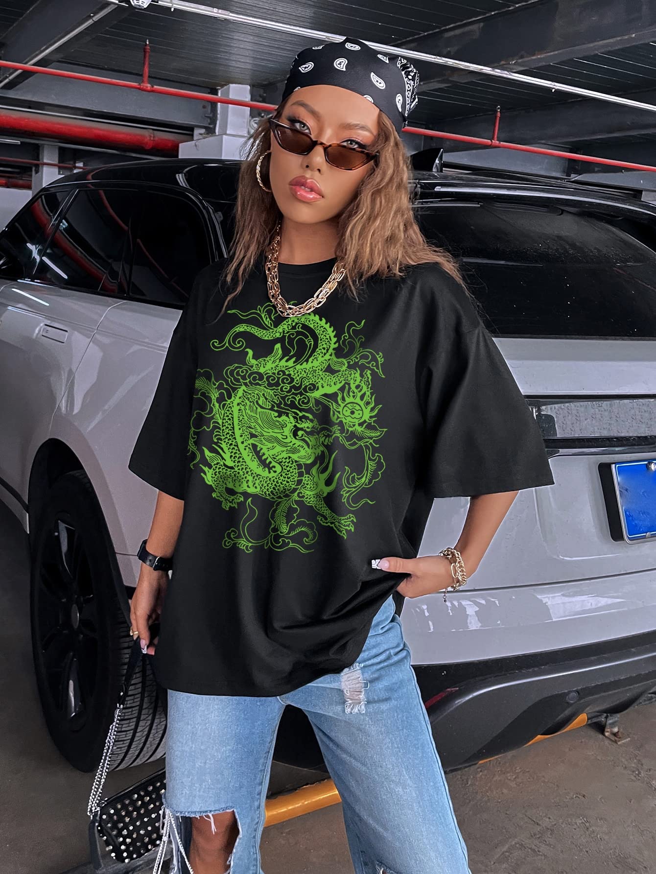 Amazon.com: Women's T-Shirt Chinese Dragon Graphic Drop Shoulder Oversized Tee  T-Shirt for Women(Black,Medium) : Clothing, Shoes \u0026 Jewelry