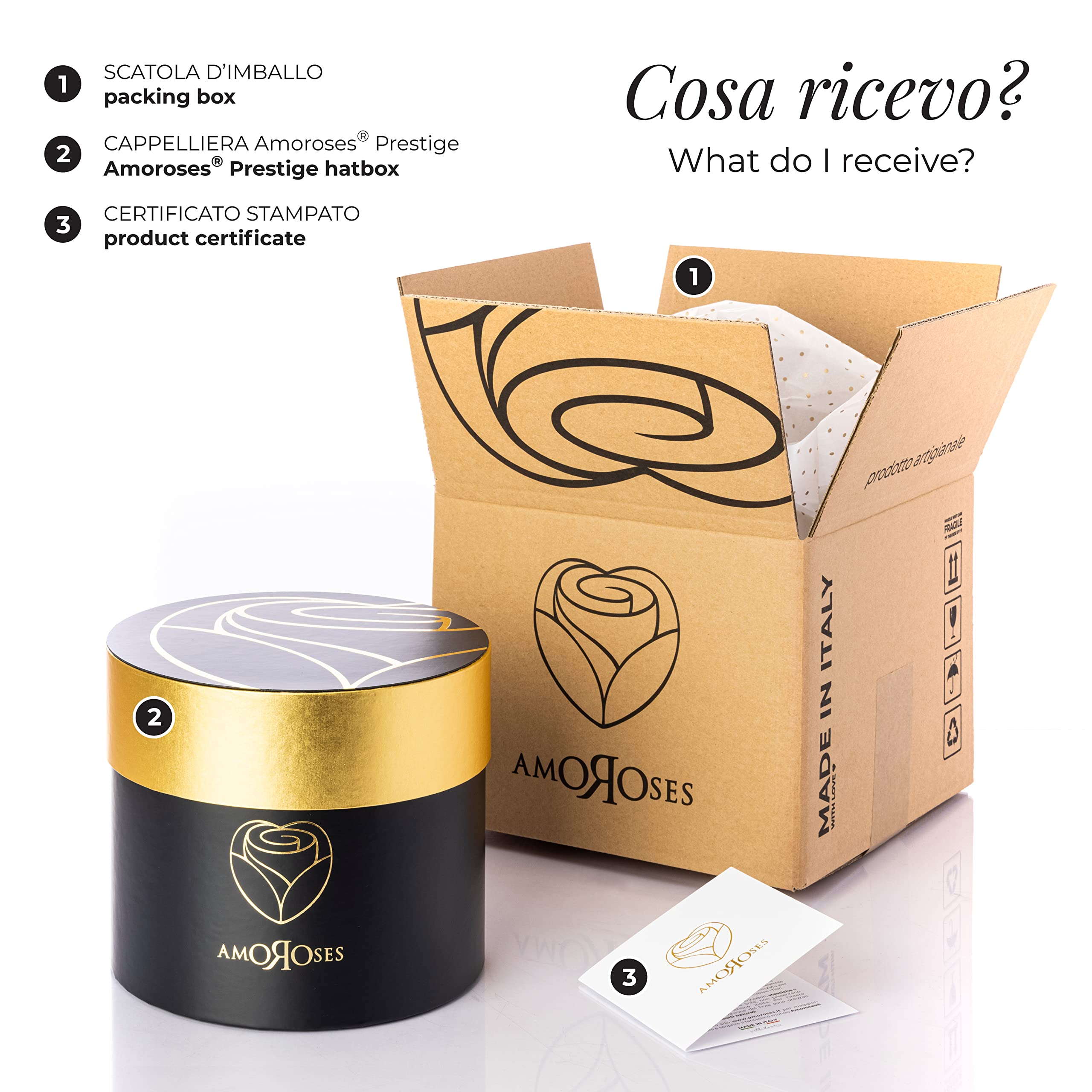 Amoroses 12 Rose Stabilizzate Vere durano Anni - Idea Regalo per Lei Originale Elegante Bouquet per San Valentino e Altre Occasioni Speciali (Scatola Nera con Rose Rosse)