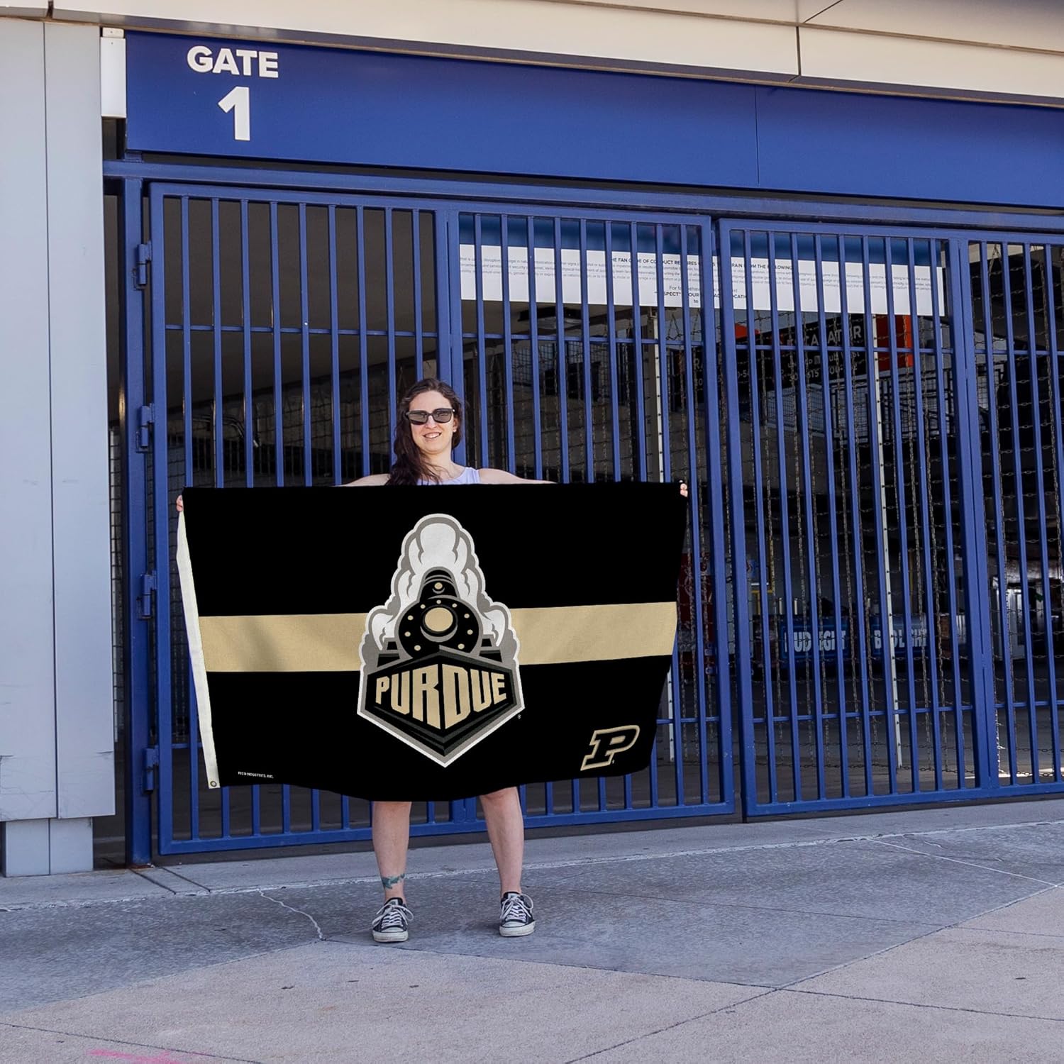Rico Industries NCAA Purdue Boilermakers Black with Gold Stripe 3' x 5' Banner Flag Single Sided - Indoor or Outdoor - Home Décor