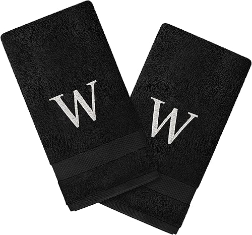 Juego de 2 toallas personalizadas con monograma, altamente absorbentes y suaves, toallas de mano de algodón turco con monograma de 16 x 27 pulgadas,