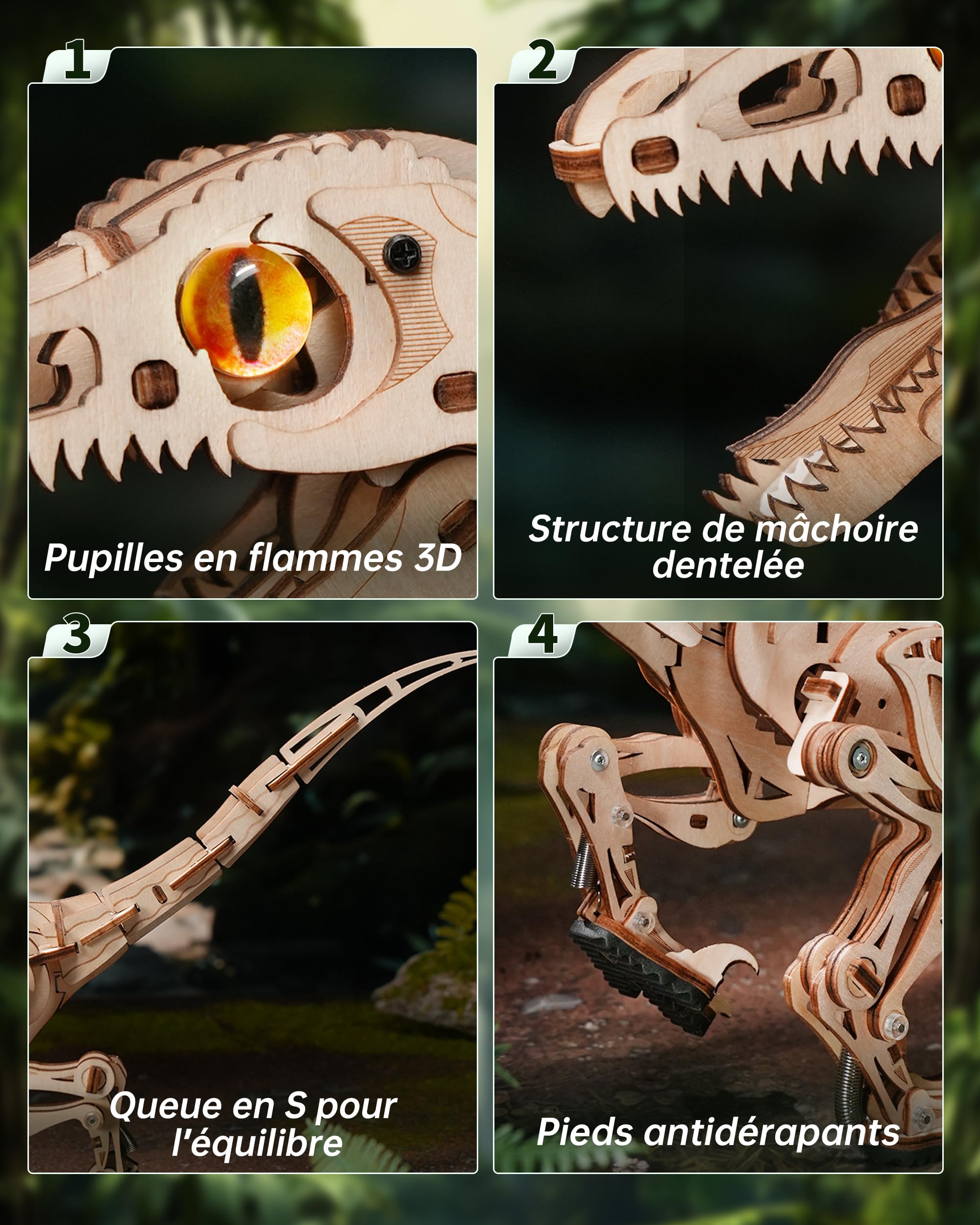 ROBOTIME Puzzle 3D Dinosaurier Kit pour Adultes & Enfants, Modèle Velociraptor à Remonter, Jouet Éducatif STEM, Kit Construction Mécanique, LD01