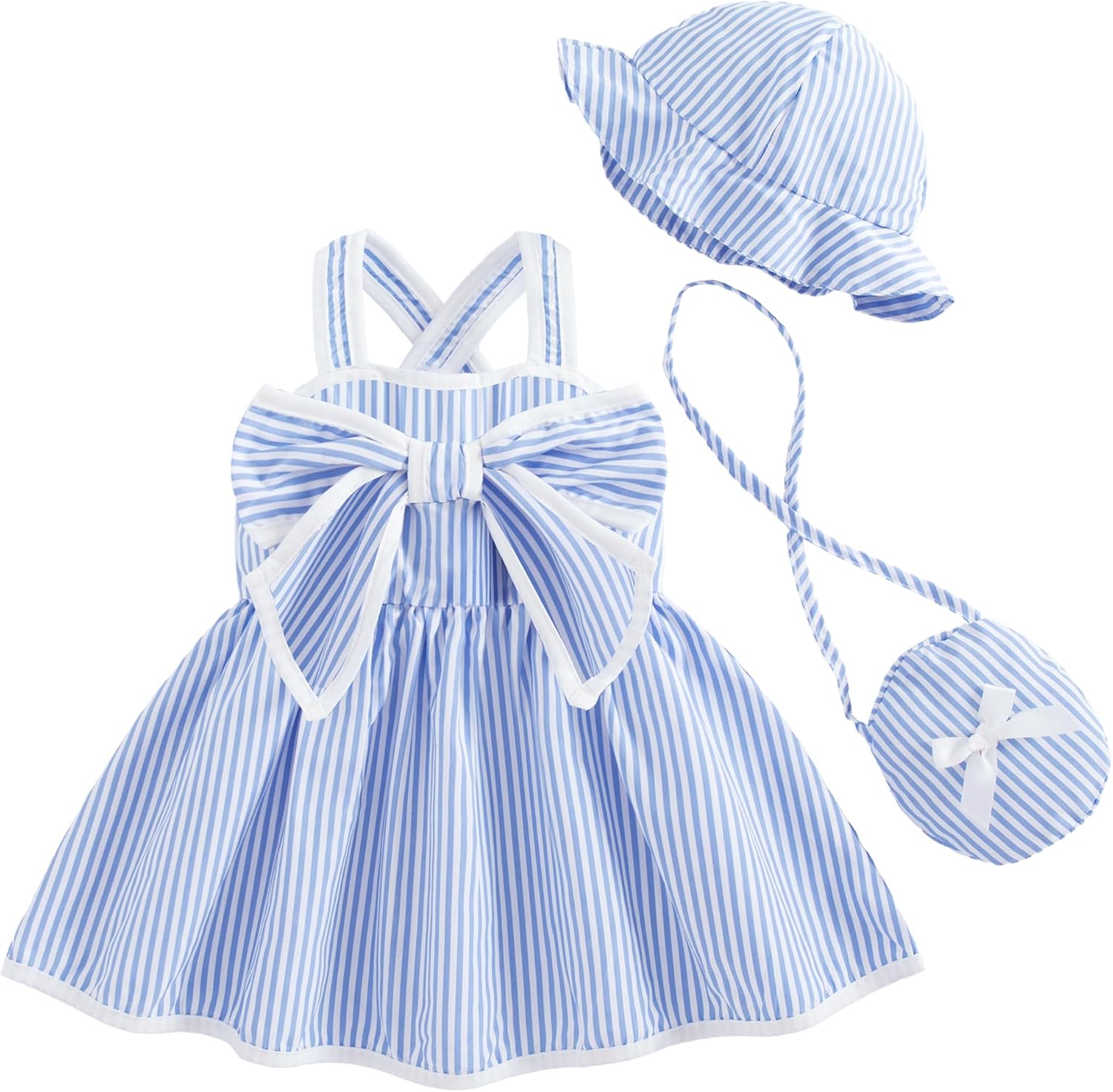 Renotemy Baby Girl Flower Dress Summer Outfits Toddler Boho Casual Dress Infant Sundress Gifts for Girl with Cute Hat and Bag