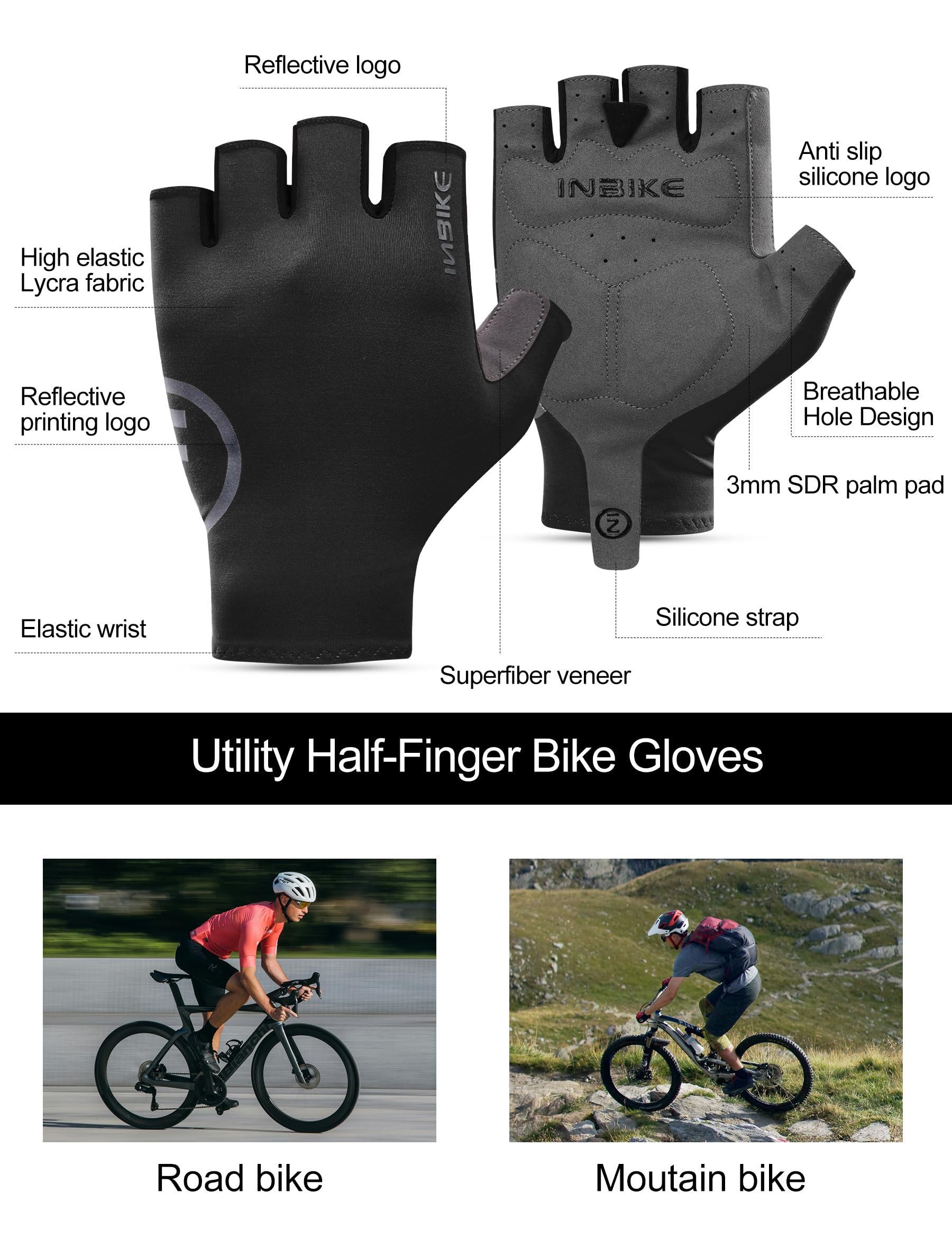 INBIKE Guantes Ciclismo Corto Frescos Verano MTB Hombre Mujer Transpirables Antideslizante Gym Negro Rosa Verde Navy