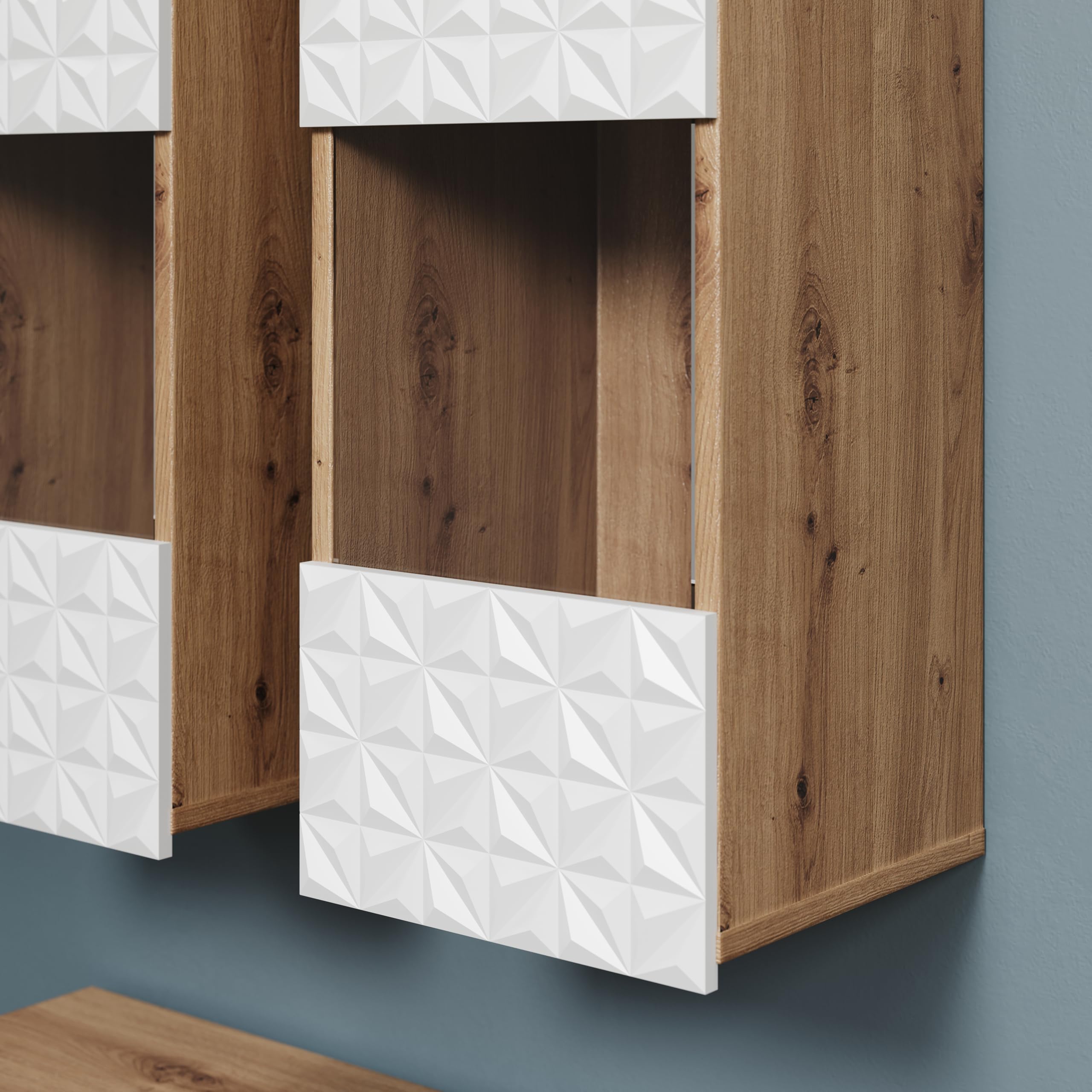 trendteam smart living - Rezzo - Wohwand - Eiche/Weiß matt - Wohnzimmermöbel mit Soft-Close Funktion - (BxHxT) 241 x 200 x 30 cm - TV-Unterteil stehend oder hängend montierbar