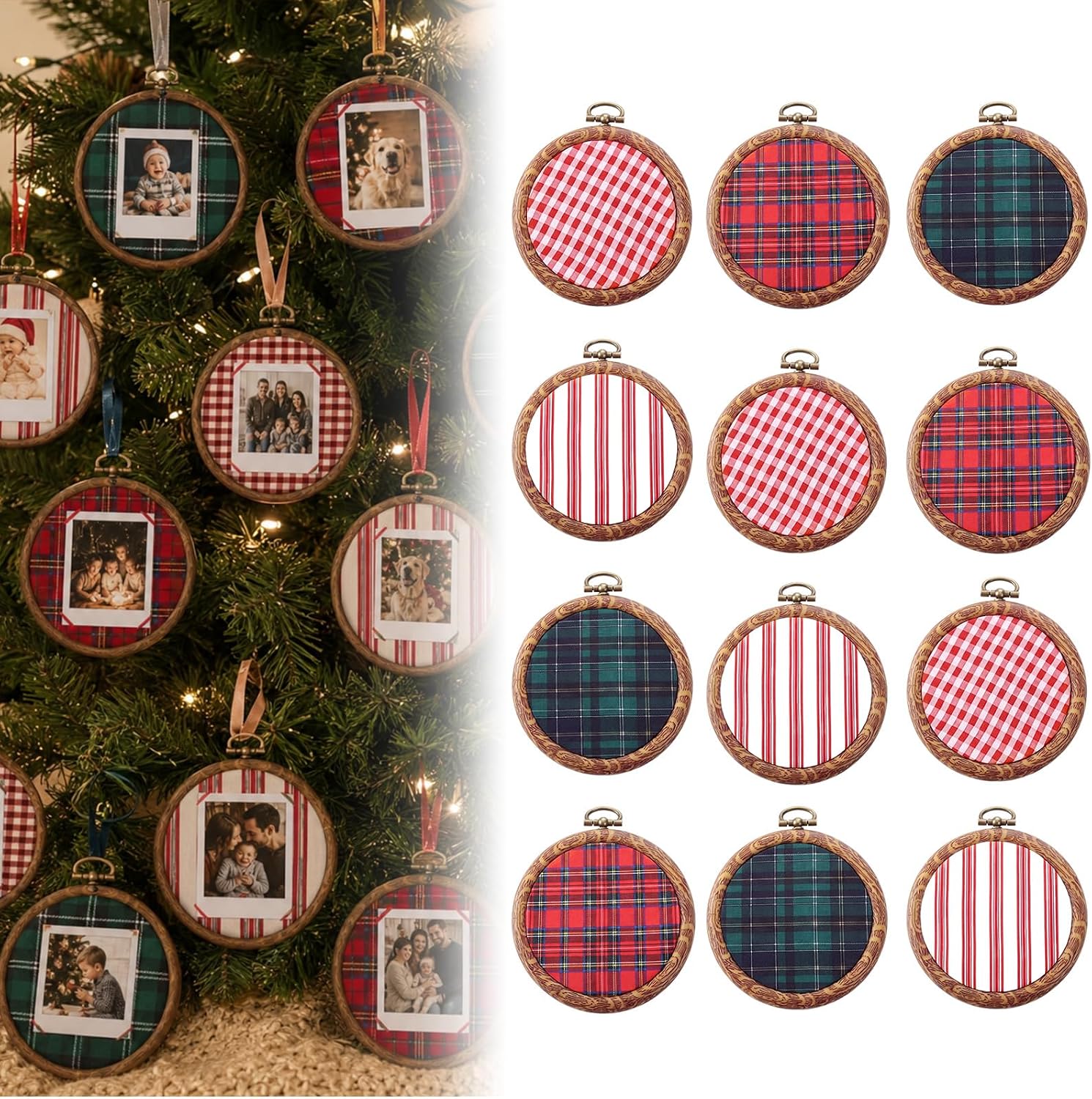 Irenare 12 Sets Christmas DIY Ornament Kit 3 Inch Embroidery Hoop Craft Kit