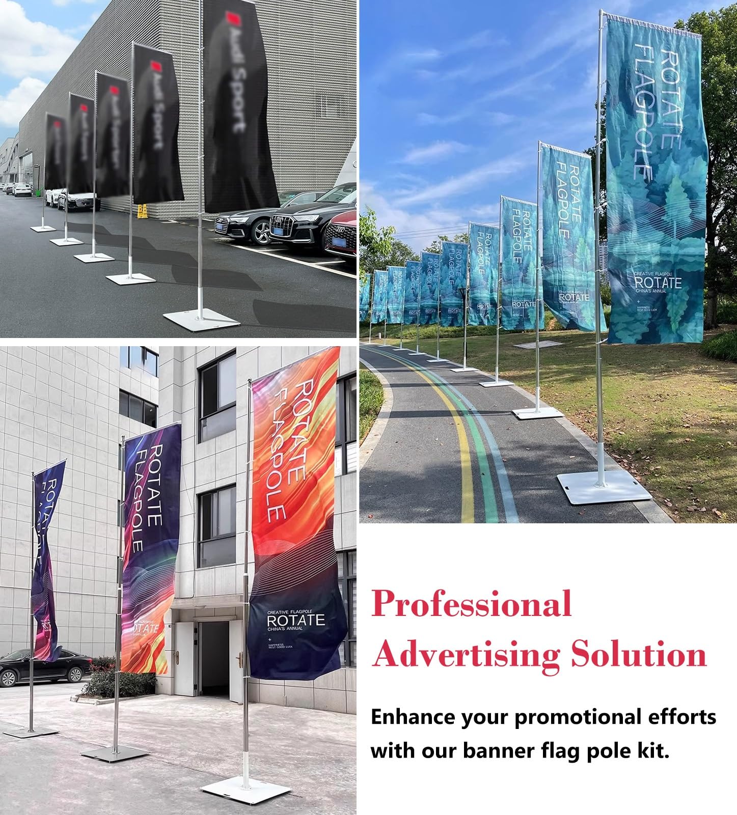 Drapeaux en plumes personnalisés pour les entreprises avec mât, kit de mât de drapeau publicitaire en plumes – Base robuste de 15 kg, mât de drapeau en plumes pour la promotion d'événements