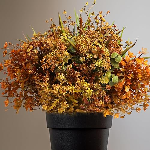 Miniatura 6 de 6 paquetes de flores artificiales de otoño, decoraciones de otoño, hojas verdes, arbustos para Acción de Gracias, hogar, cocina, habitación,
