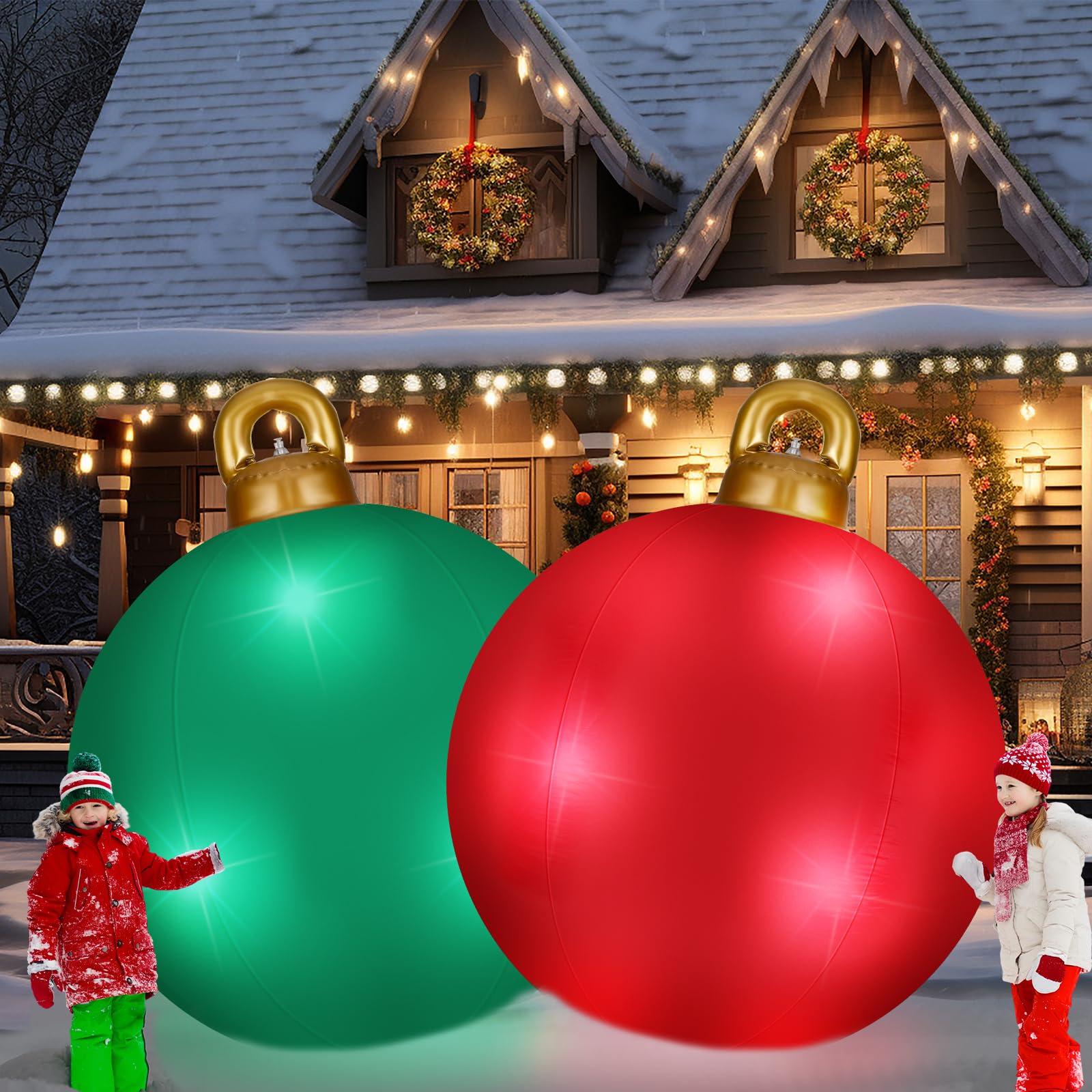 Jetec 2 Pcs 7 FT Light Up Giant Inflatable Christmas Ball Decoration Outdoor Inflatable Ornaments Large Xmas Blow Ball Decoration for Outside Holiday Yard Lawn Porch Garden Decor