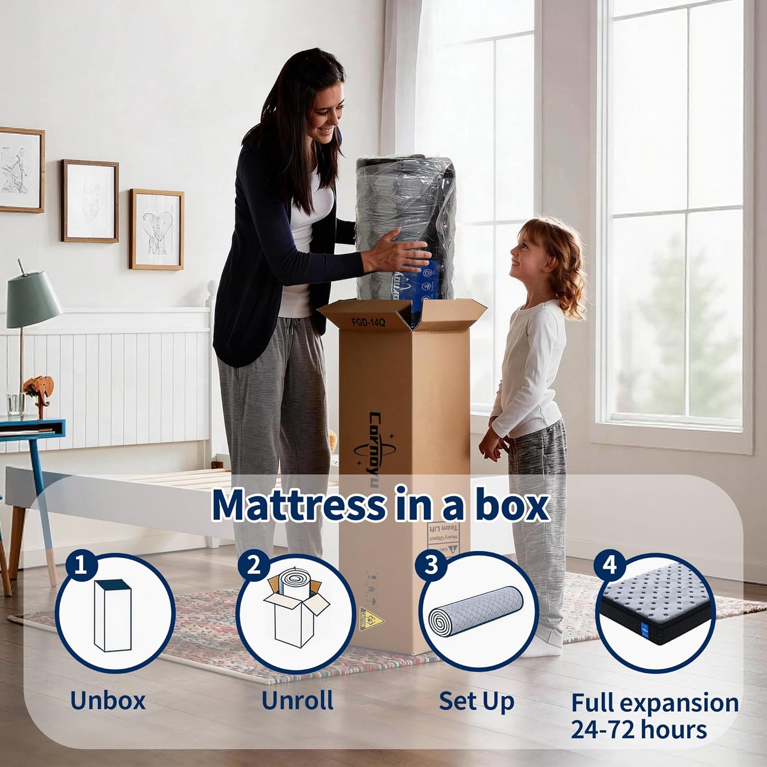 King Size Mattress,12 Inch Medium Firm Hybrid Mattress in a Box, Gel Memory Foam & Individually Pocketed Coils, Motion Isolation & Pressure Relief, Fiberglass-Free, CertiPUR-US Certified