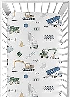 Vista 2 de Sweet Jojo Designs Juego de sábanas para cuna ajustable de camión de construcción verde y azul para bebé, cuarto de bebé, habitación de bebé