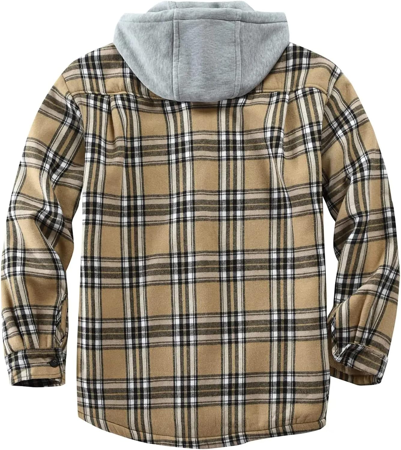 Flygo Flannel Shirt Jacket Men Fleece Hoodie Sherpa Lined Plaid Button Down Fall Winter Jackets with Hood - Image 4