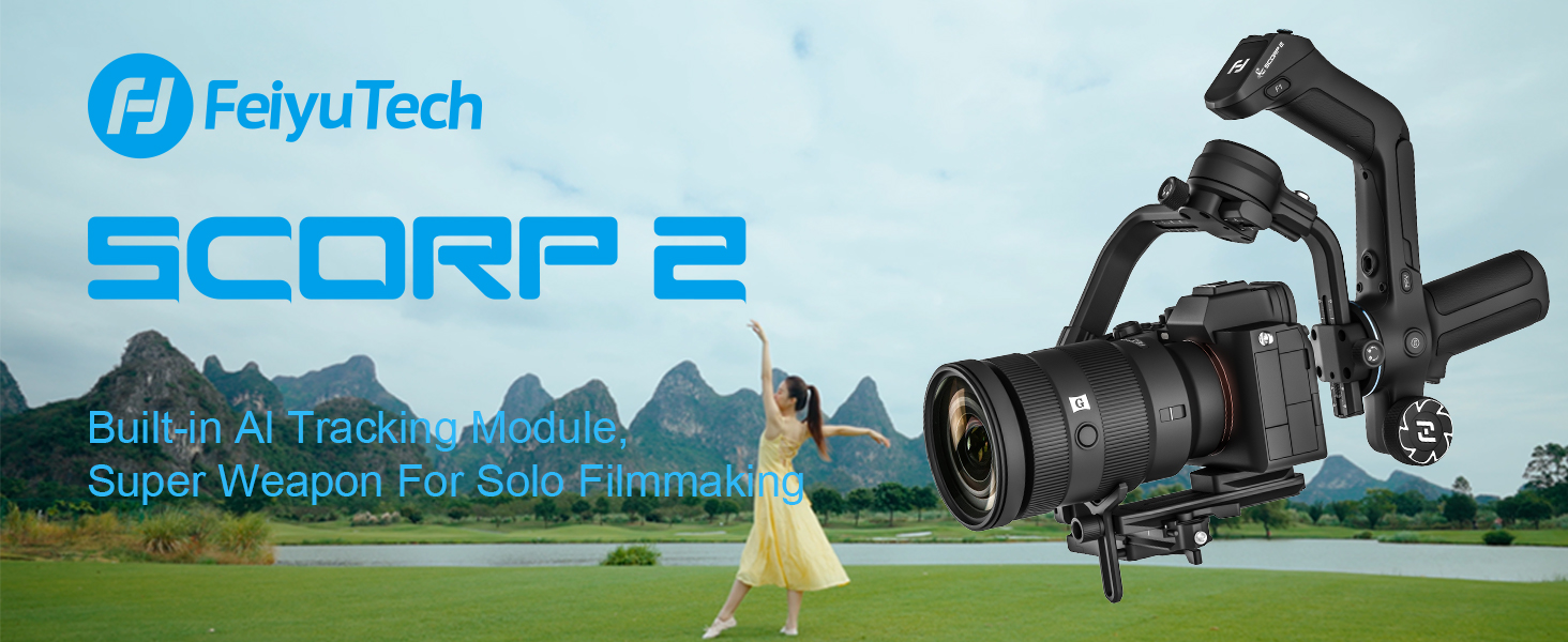 FeiyuTech Scorp 2 Kit - Gimbal 3 Ejes Con Seguimiento Por IA, Para Cámaras Sony, Canon, Nikon, Perfecto Para Vídeo Y Fotos