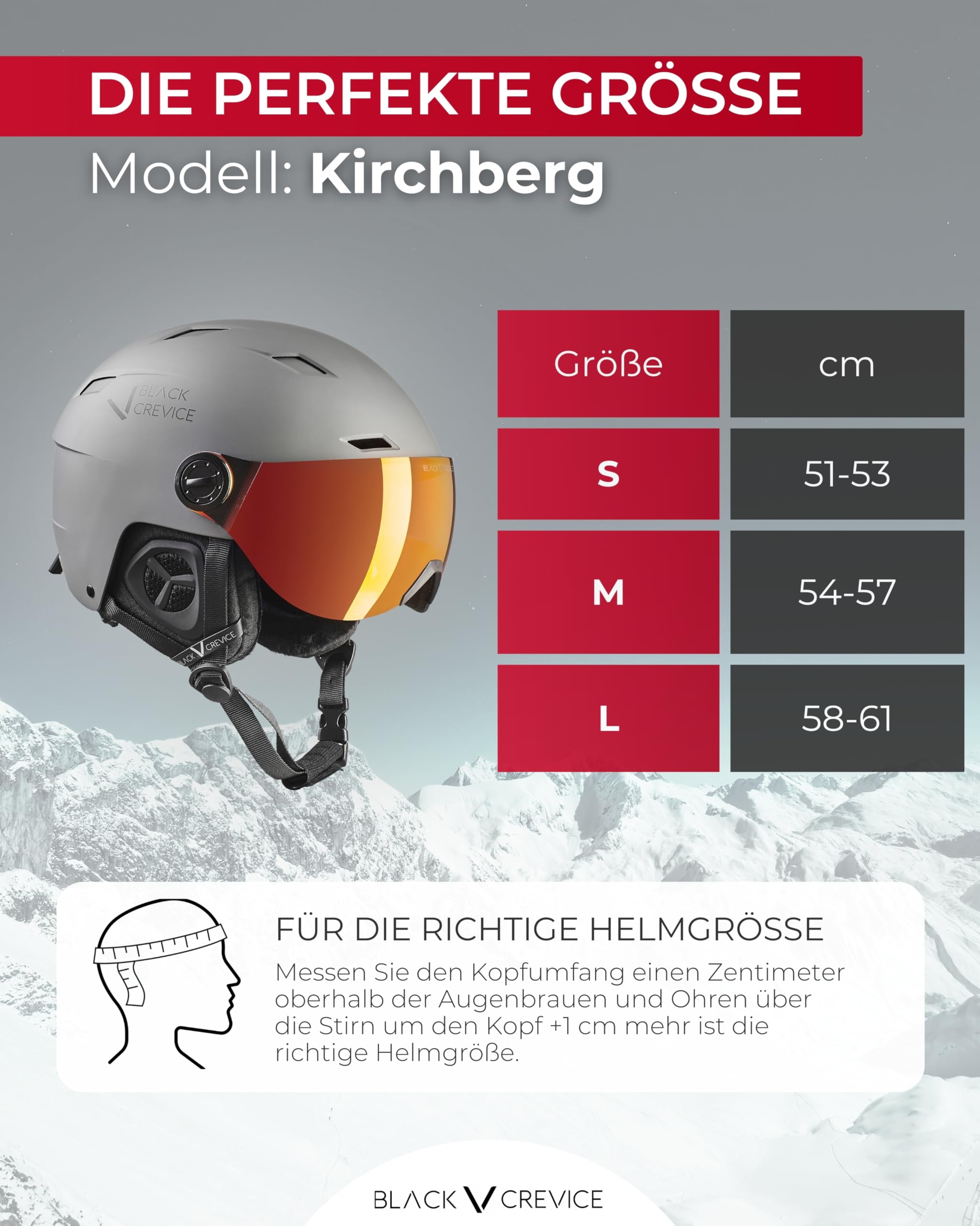 BLACK CREVICE Skihelm Kirchberg mit Visier und Lüftungsöffnungen - Atmungsaktiver Helm für Herren & Damen