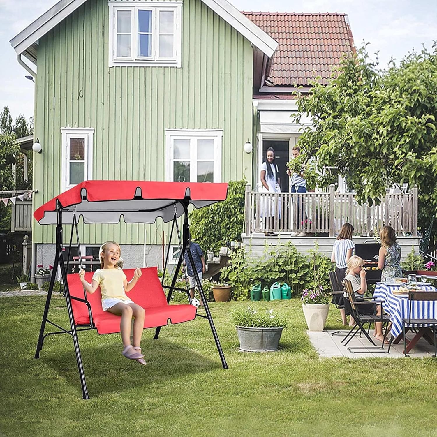 Replacement Cover Swing Ceiling Cloth Rain Cover Outdoor Awning Courtyard Patio Lawn & Garden Tree Swing for Adults Couch (0-Red, One Size)