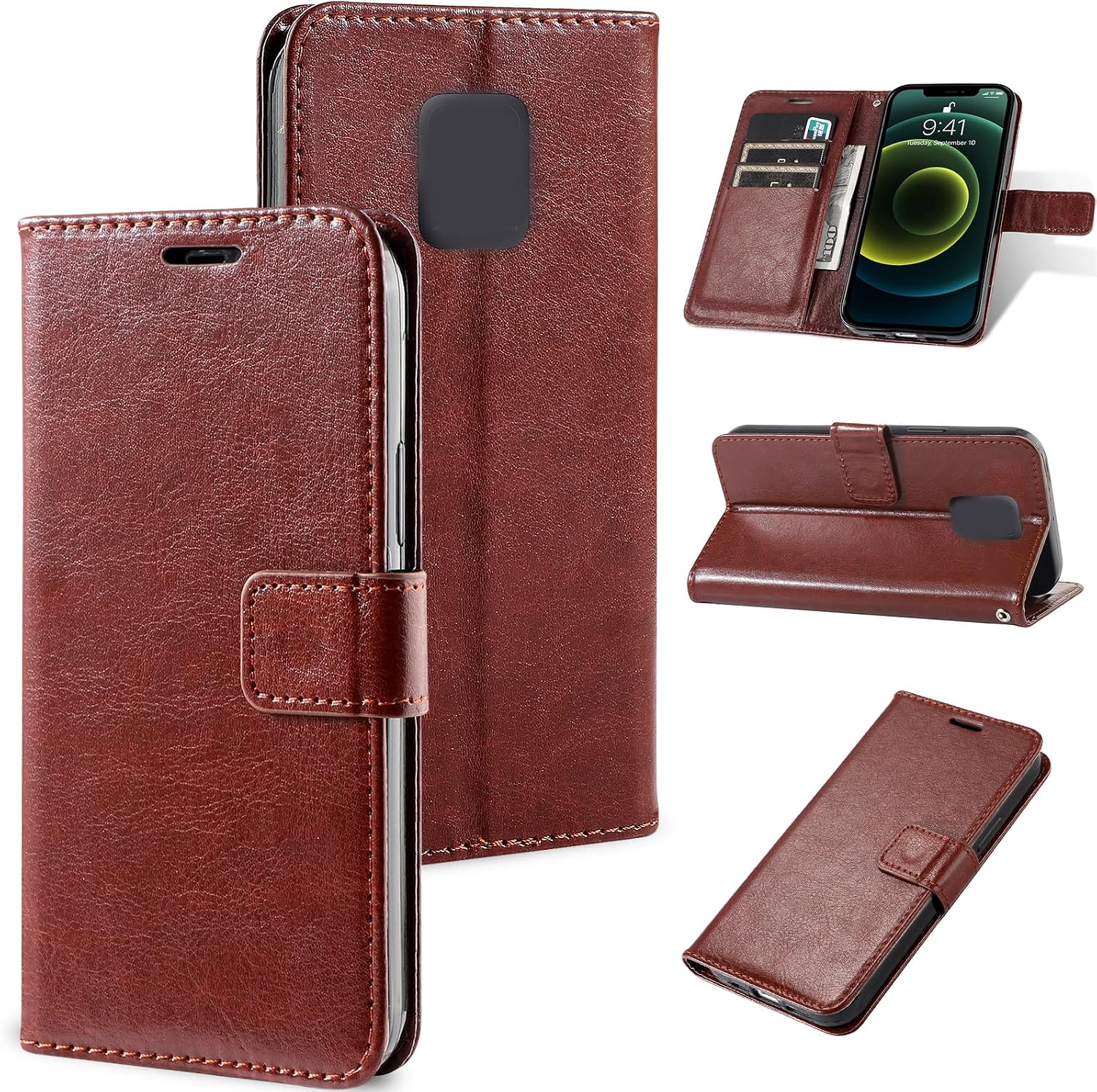 Compatible with Huawei Mate 20X 5G Cover,Flip Kickstand Card Slot Wallet Protector Brown