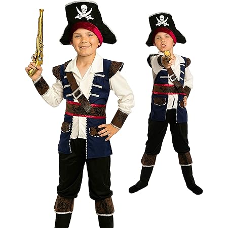 Magicoo Kapitan Piratenkostum Kinder Jungen Blau Weiss Schwarz Gr 92 Bis 140 Fasching Pirat Kostum Kind 134 140 Amazon De Spielzeug