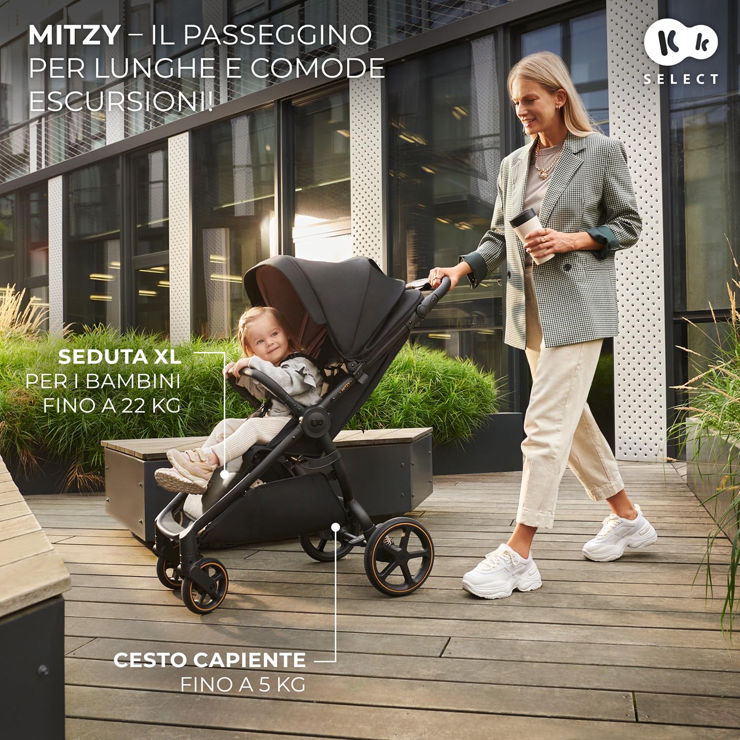 Kinderkraft MITZY Buggy fino a 22 kg, Passeggino Reclinabile, Carrozzina, Leggero, Facilmente Pieghevole, Schienale e Poggiapiedi Regolabili, Posizione Sdraiata, Ideale per I Viaggi, Beige