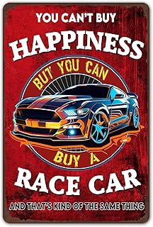 Vintage Metal Signs Car Room Decor for Men Garage Room Wall Poster Decoration - You Can't Buy Happiness But You Can Buy a Race Car Wall Home Bedroom Decor Tin Sign 8 x 12 Inches