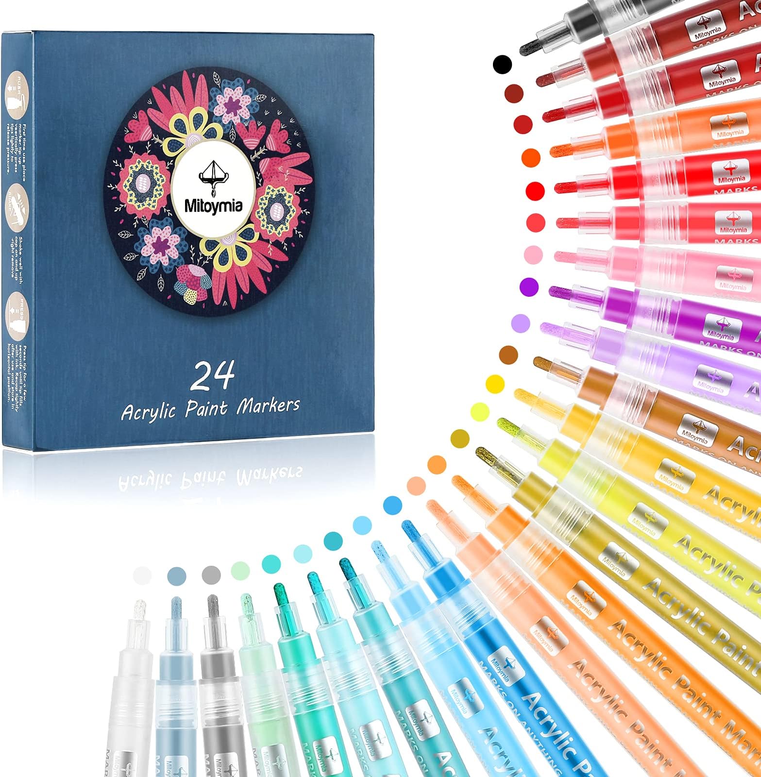 Acrylic Paint Pens for Rock Painting Kit, Set of 24 Vibrant Colors Paint Markers for Porcelain,Glass,Pebbles,Canvas,Wood and DIY Mug,Gifts for Christmas Easter Egg Pumpkins