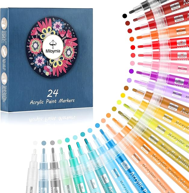 Paint Pens Markers - Acrylic Paint Pens for Rocks Painting Glass Stone Wood Ceramic Craft Supplies, 24 Vibrant Colors Great for Christmas Easter Egg Pumpkin Markers