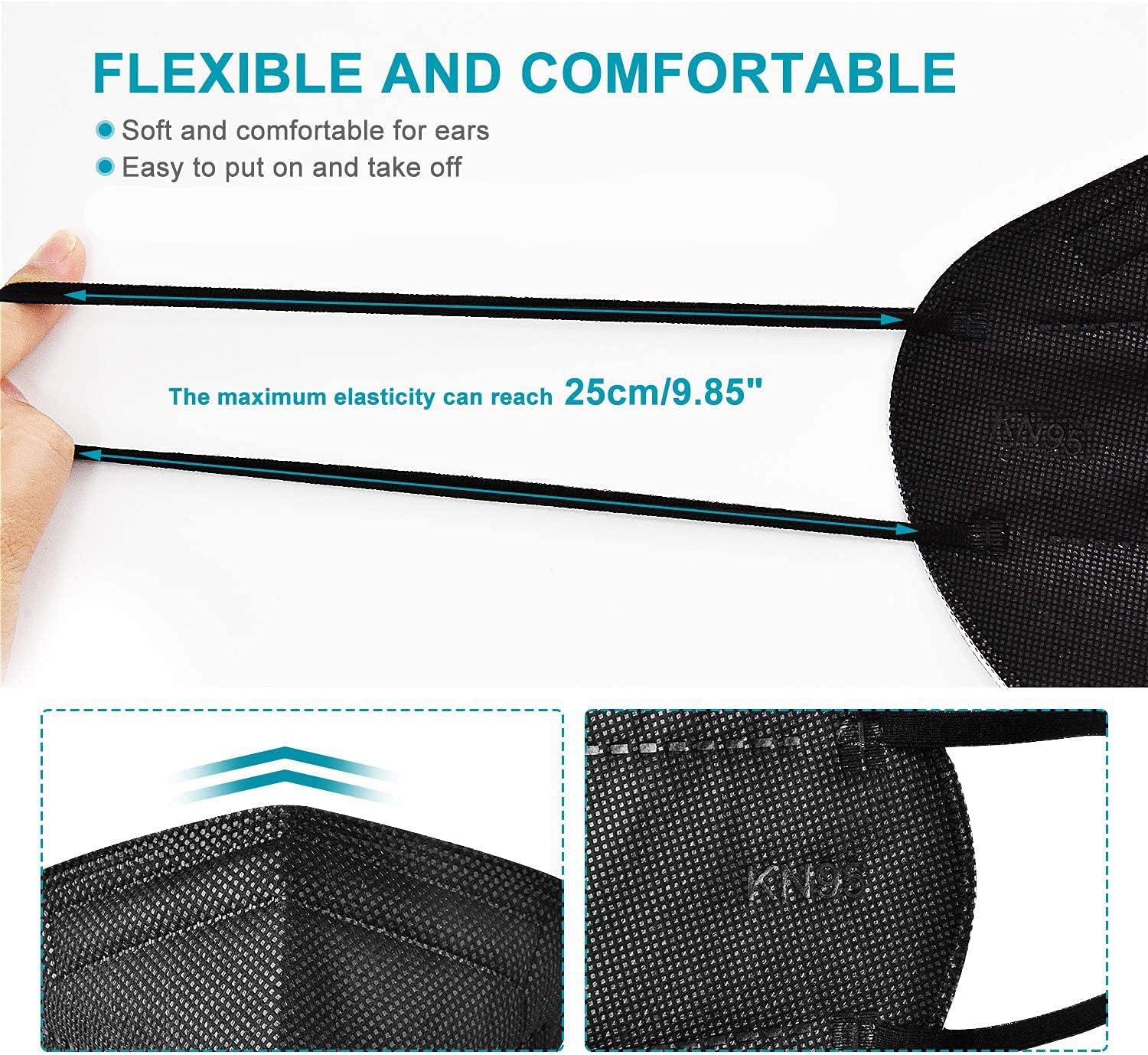 50pcs KN95 Face Mask Black 5 Layer Cup Dust Safety Masks Filter Efficiency≥95% Breathable Elastic Ear Loops Black Masks : Everything Else