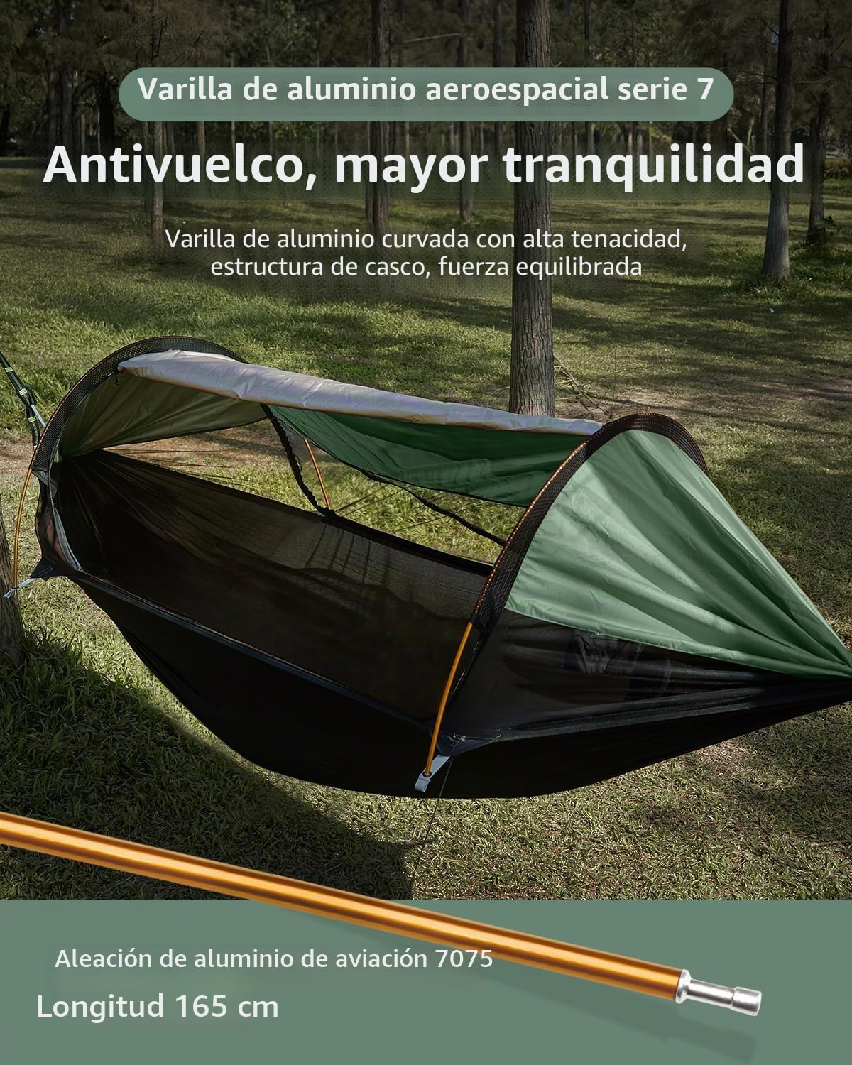 Hamaca de Camping, Tienda de Campaña con Hamaca para Acampar con Mosquitero y Sombrilla, 290x140cm, Hamacas Camping con Correas para Árboles, para Exteriores, Senderismo y Viajes