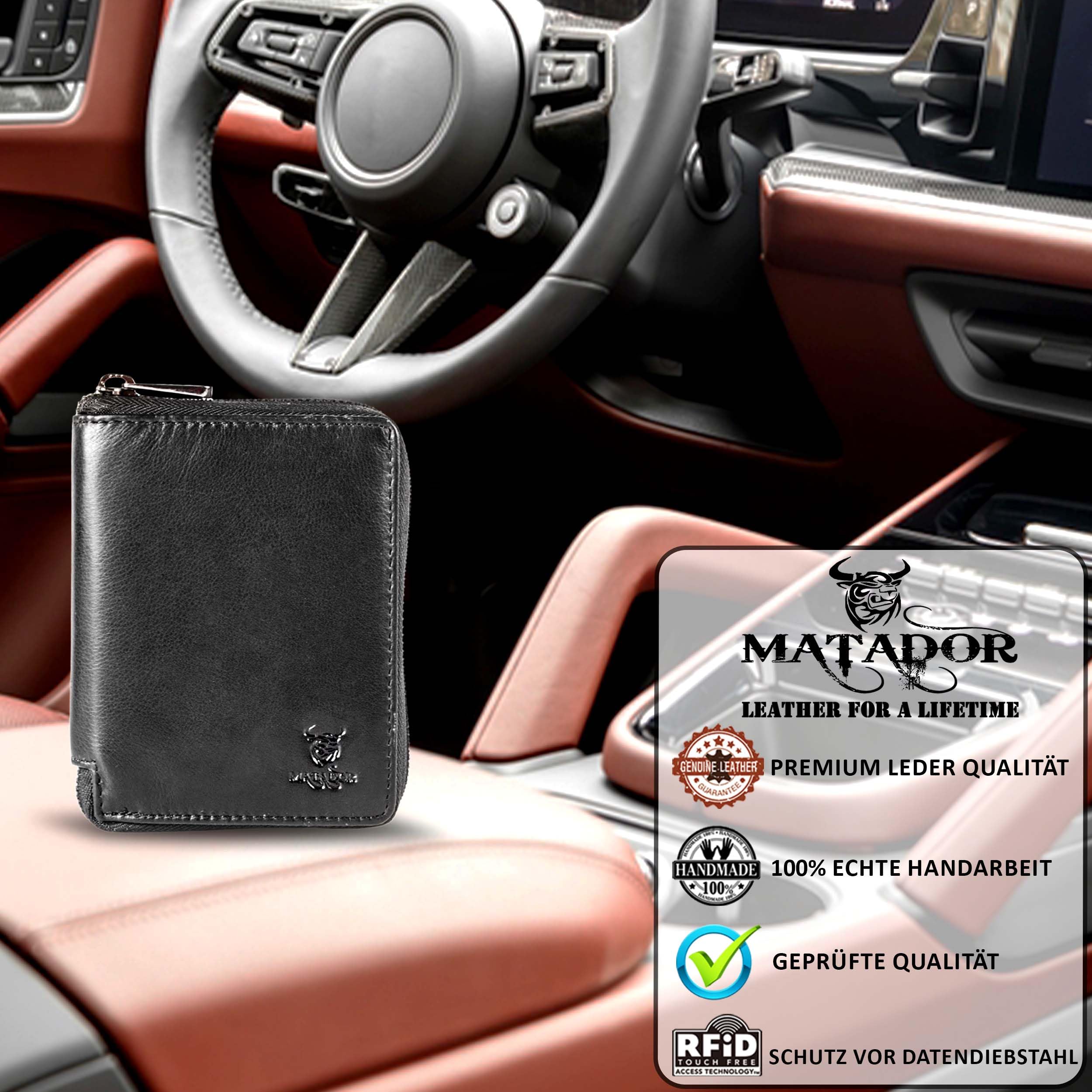 MATADOR Portefeuilles Homme Cuir #Grenade avec Noble Boîte Cadeau, Luxe RFID Portefeuille Homme, Porte Feuille Cuir avec de Nombreux Compartiments à Cartes en Noir Nappa