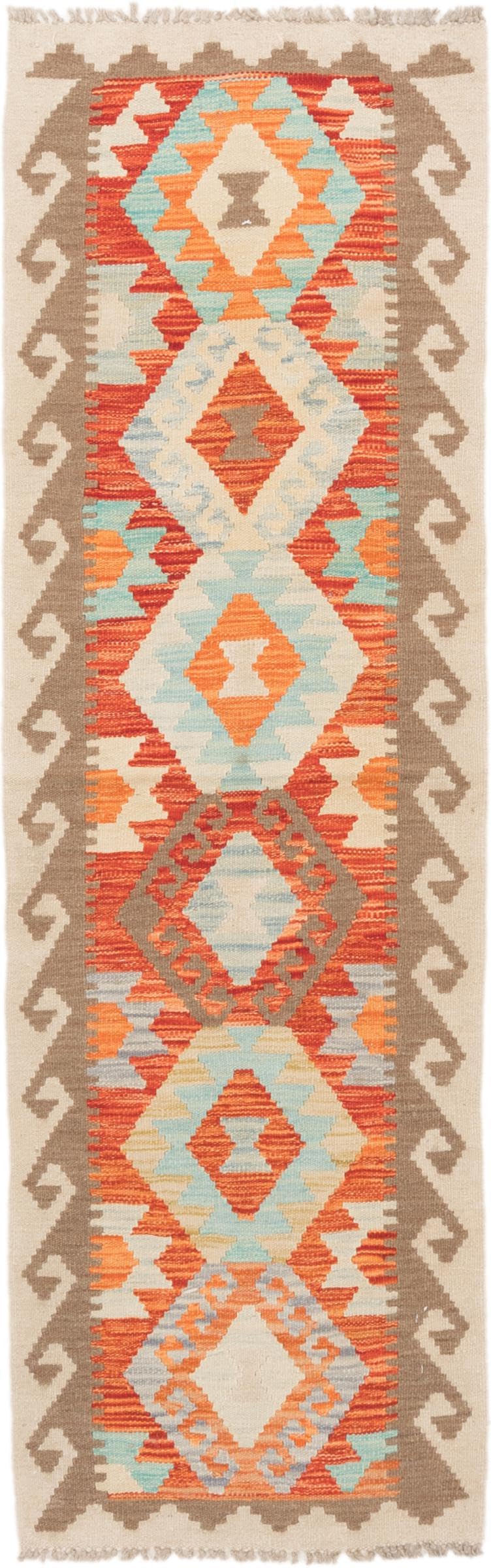 Tapis d'Orient Kilim Afghan tissé à la main en laine pour un couloir élégant