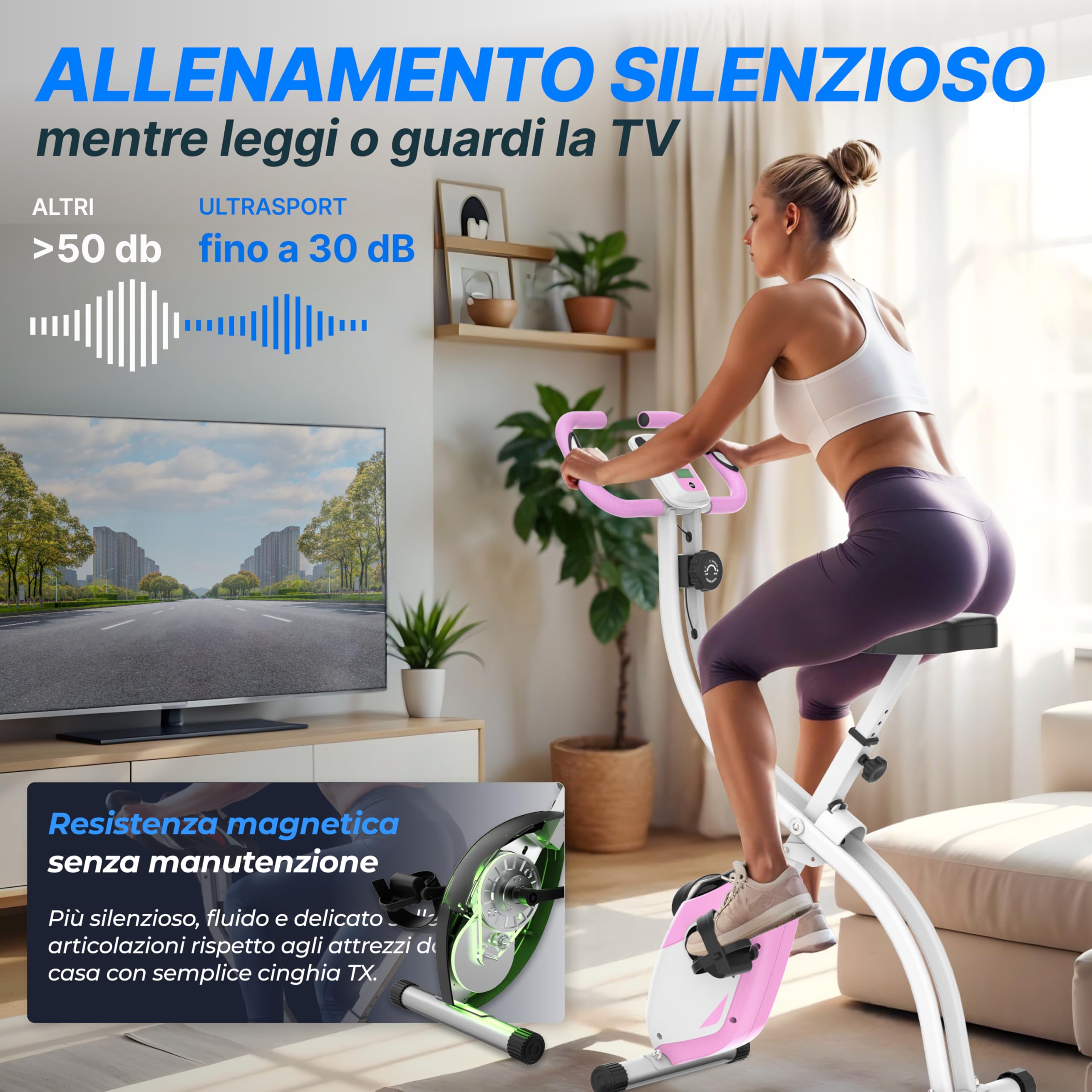Ultrasport F-Bike 150/200, Cyclette, 8 Livelli di Resistenza, Porta Tavoletta, Sensori polso della mano, Pieghevole, Salvaspazio