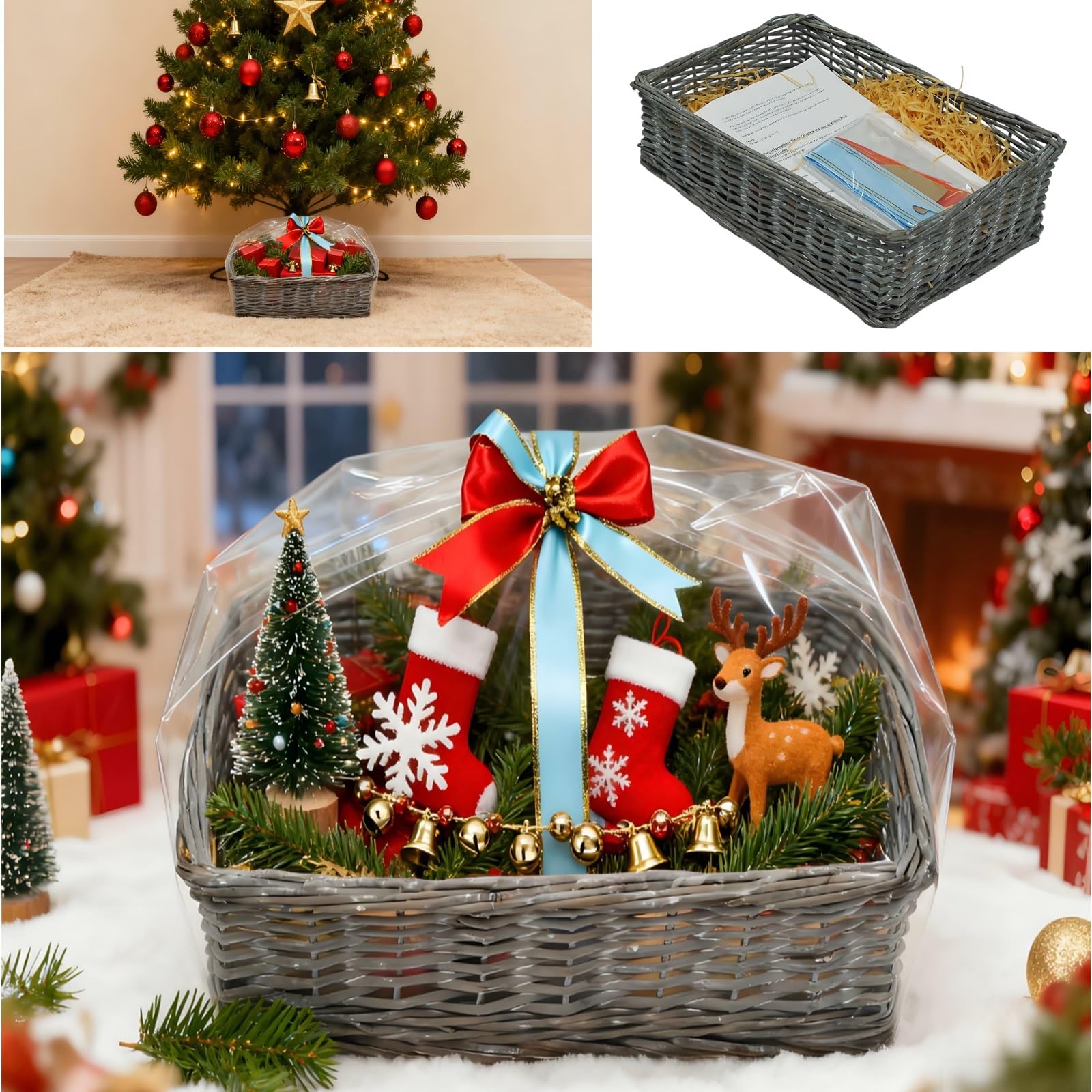 Gr8 Home Grey Christmas Wicker Gift Hamper Basket Diy Kit Create Your Own Festive Art Craft Xmas Present