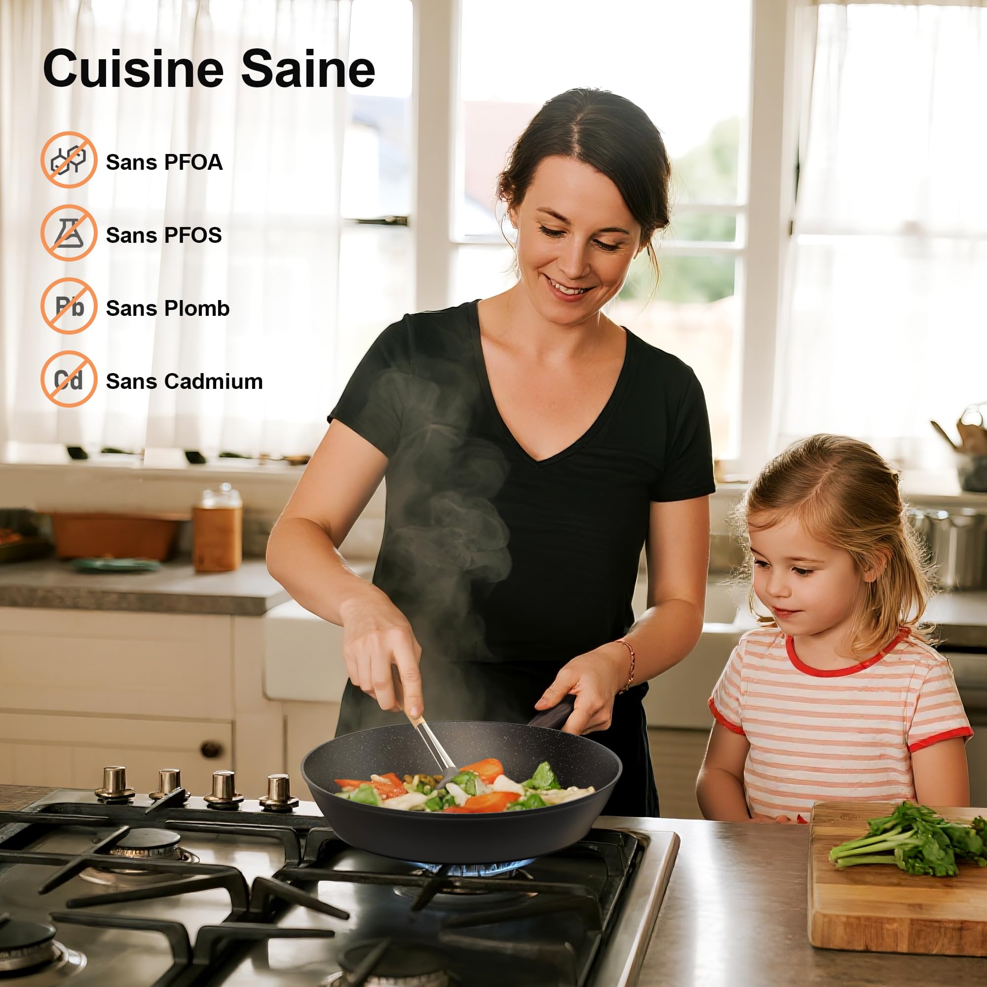 Batterie de Cuisine - Casserole et Poêle Induction de 11 Pièces Antiadhésives Tous Feux, Poêles 20/28 cm, Poêle Profonde 24 cm, Casseroles avec Couvercles 16/20/24 cm, sans PFOA, PFOS Topbooc
