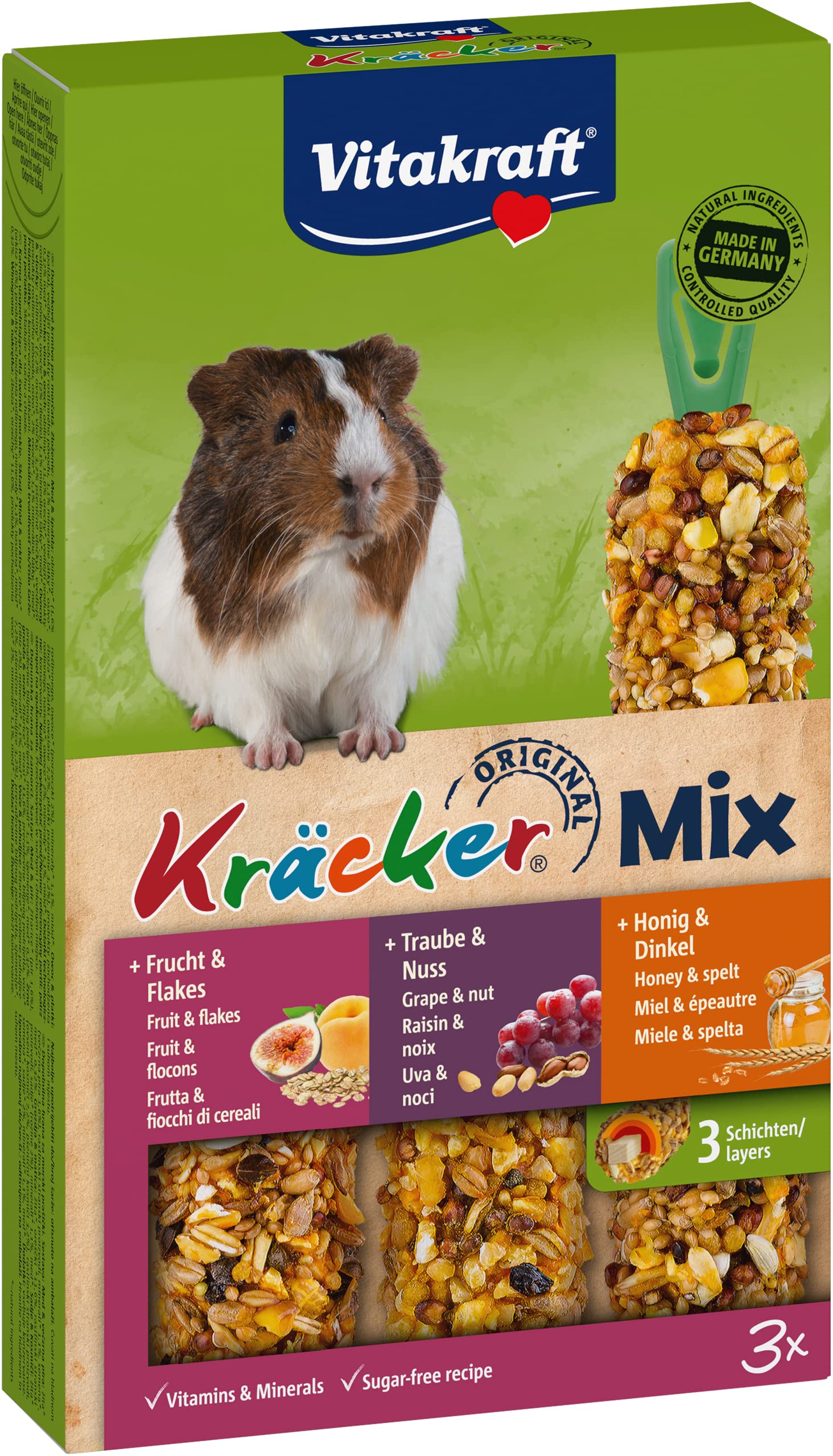 Vitakraft Kräcker Mix, Meerschweinchen Leckerlies, mit Honig und Nüssen, ohne Zusatz von Zucker und Getreide (1x 168g)