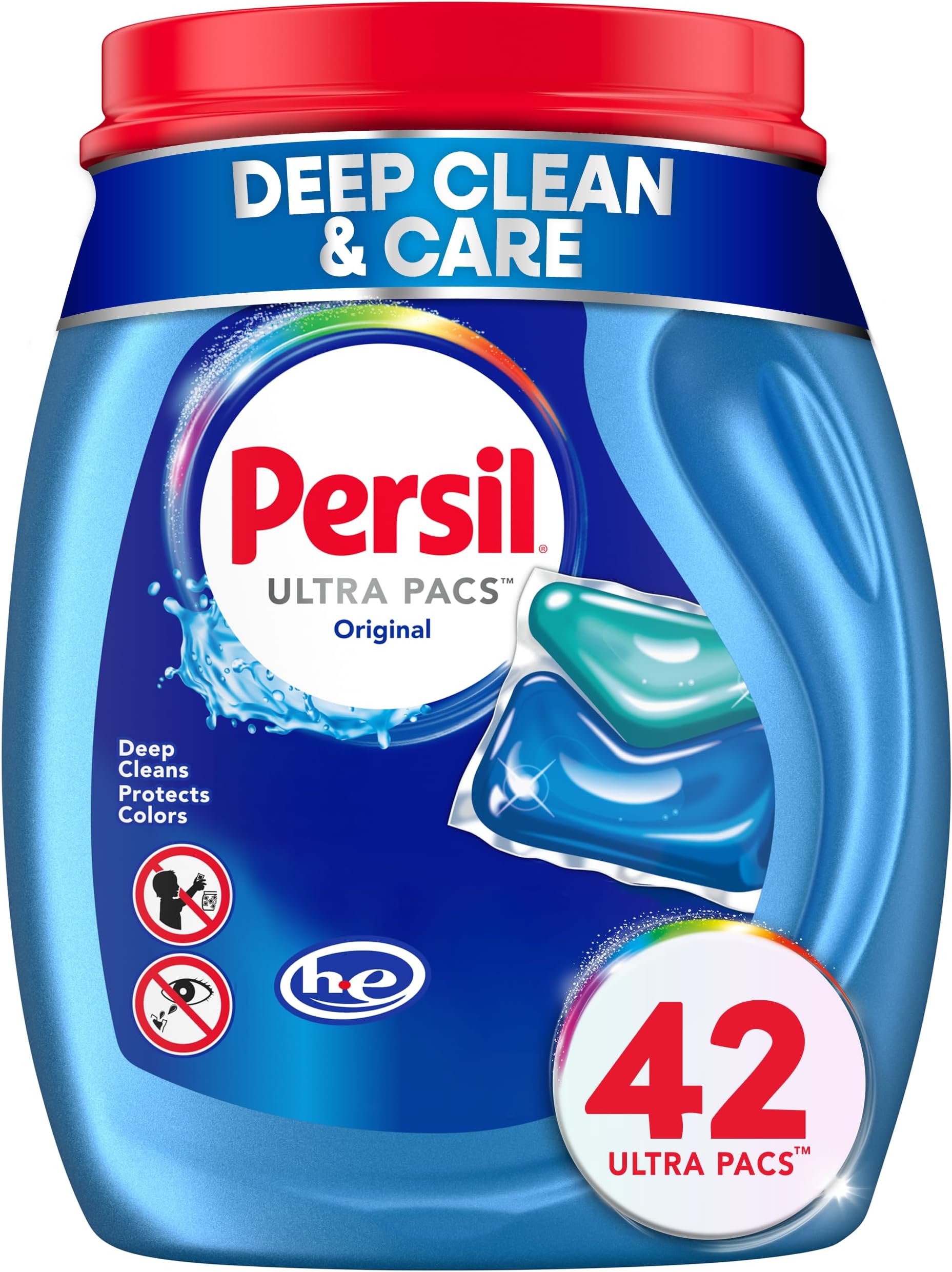 Ultra Pacs Original Everyday Clean Laundry Detergent, 42 Count, No Mess, Single-Dose Laundry Soap, Deep Clean Fabric Care for Colors & Whites, All Water Temperatures, HE Safe
