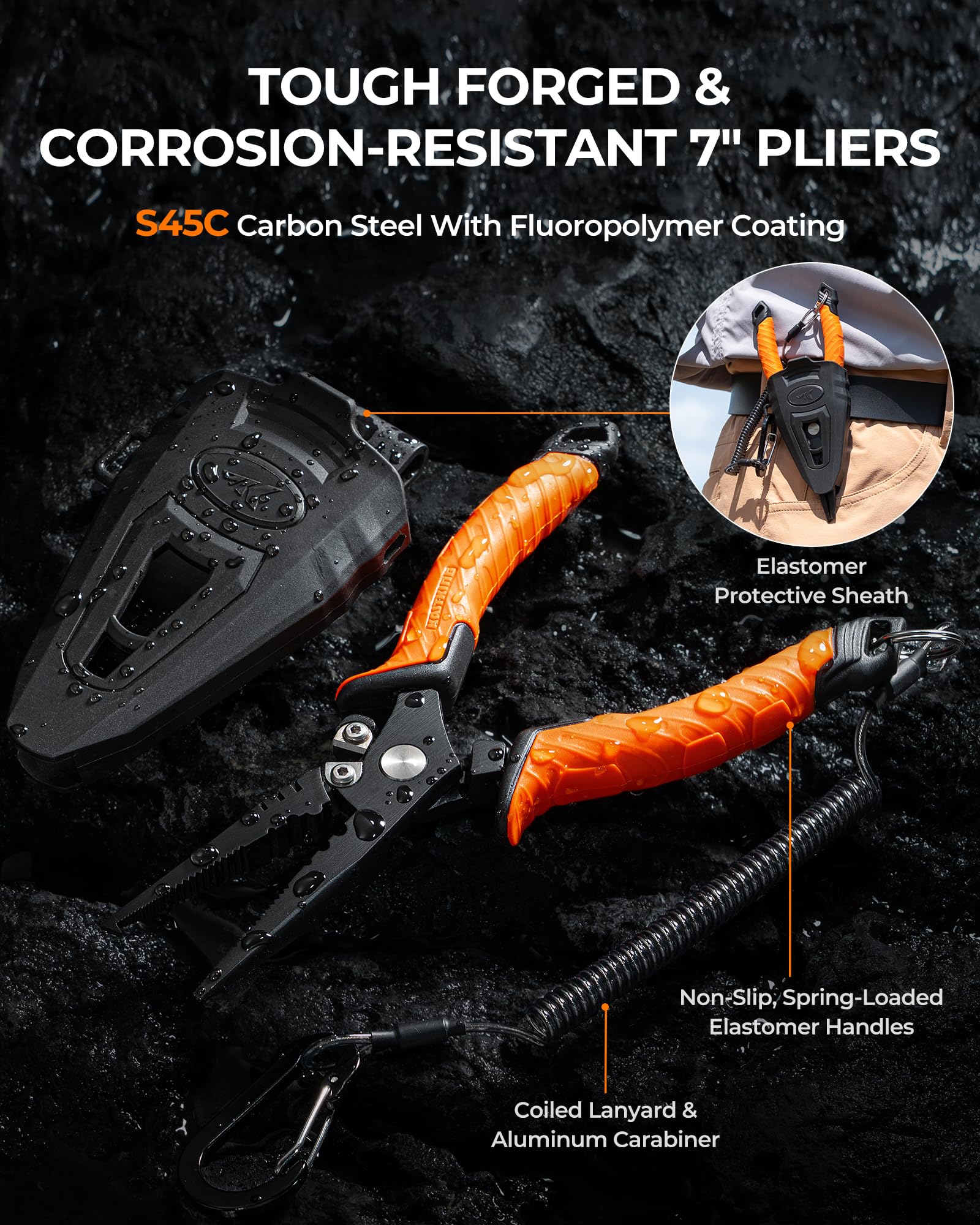 KastKing SteelStream Fishing Tool Set, Fishing Gear - Corrosion Resistant Fishing Pliers, Fillet Knife, Fishing Scissors, Fish Lip Gripper, Multi-Functional Jaw, Fishing Gifts for Men