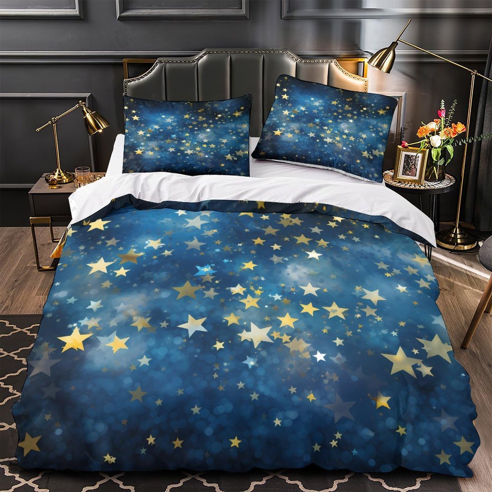 Housse de couette 135x200cm Nuit Étoilée en microfibre douce avec fermeture éclair pour lit simple