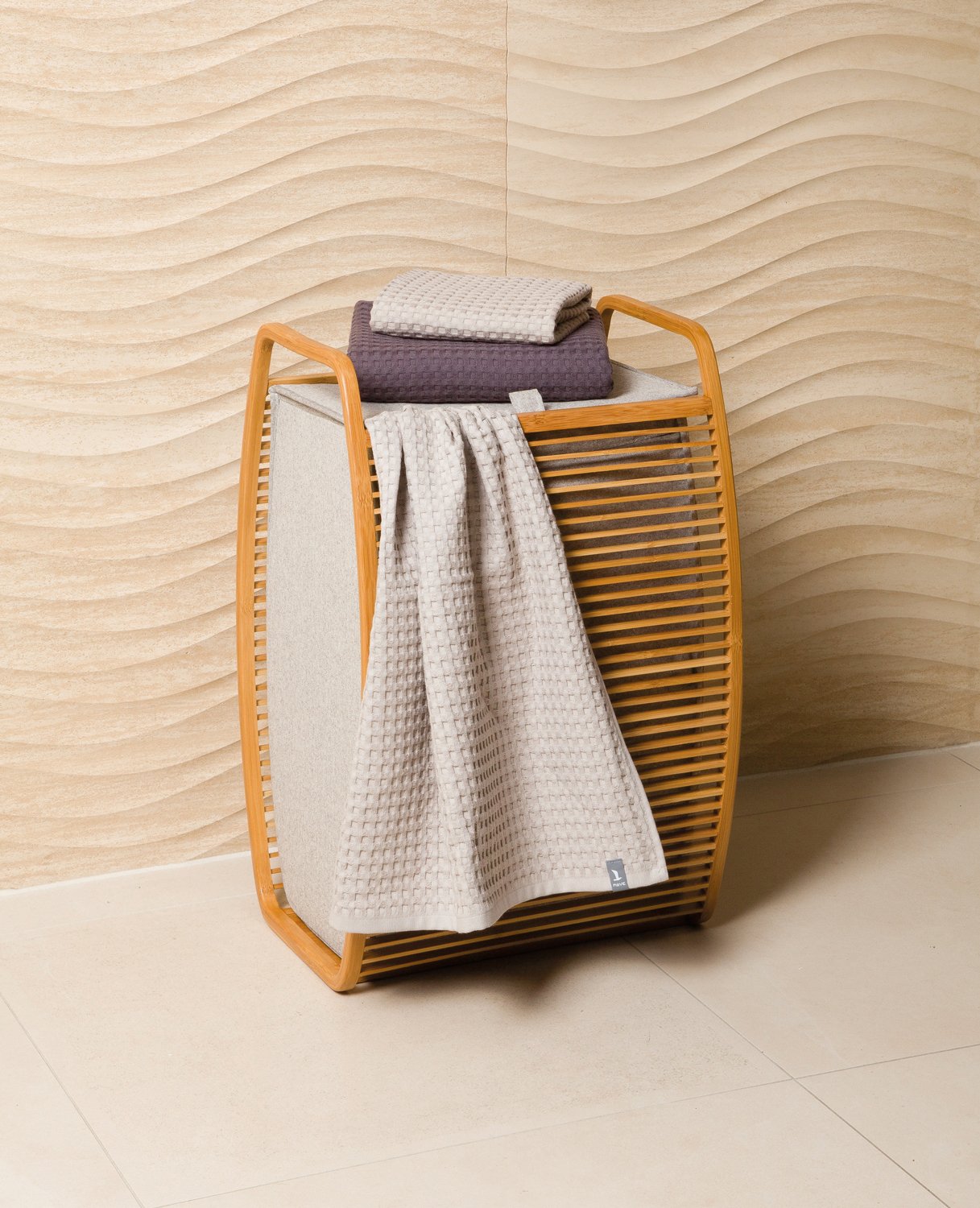 Möve 40905 Bamboo Wäschekorb 40 x 35,5 x 60 cm aus Bambus mit Canvas, Grey