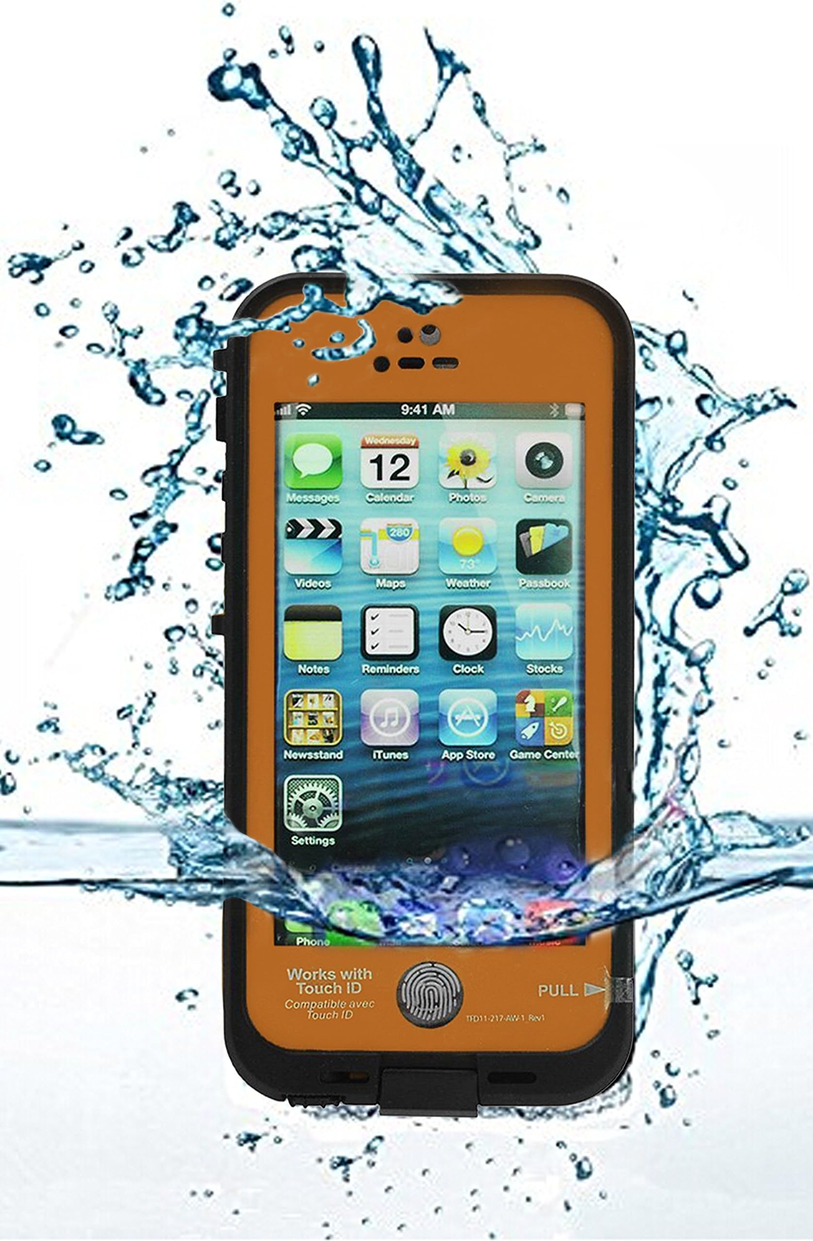 Fingerprint Scanner Waterproof Shockproof Full Case Cover for Apple Iphone 5 5S(Orange)