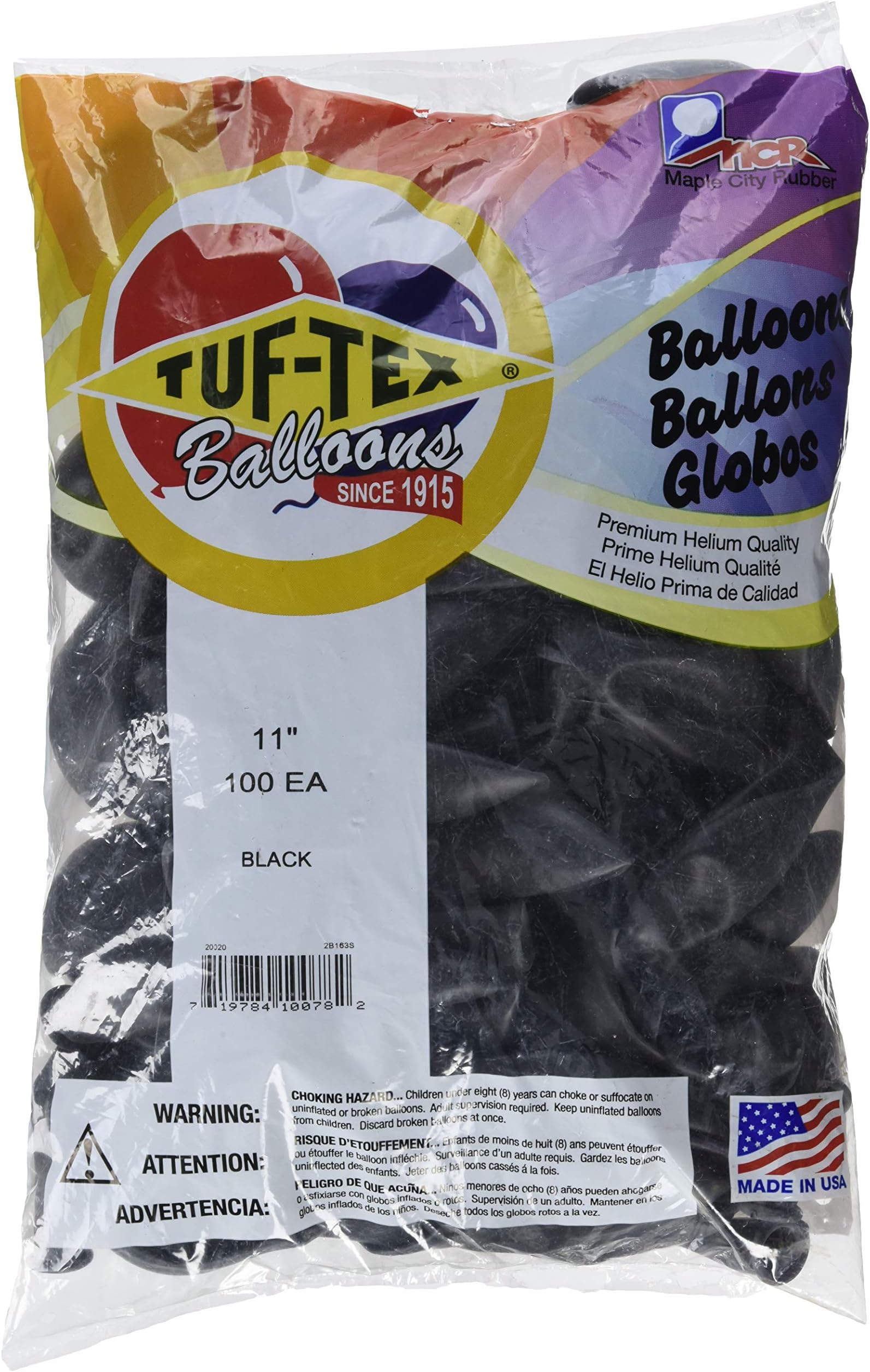 Tuf-Tex 10078 11" Black Latex Balloons,