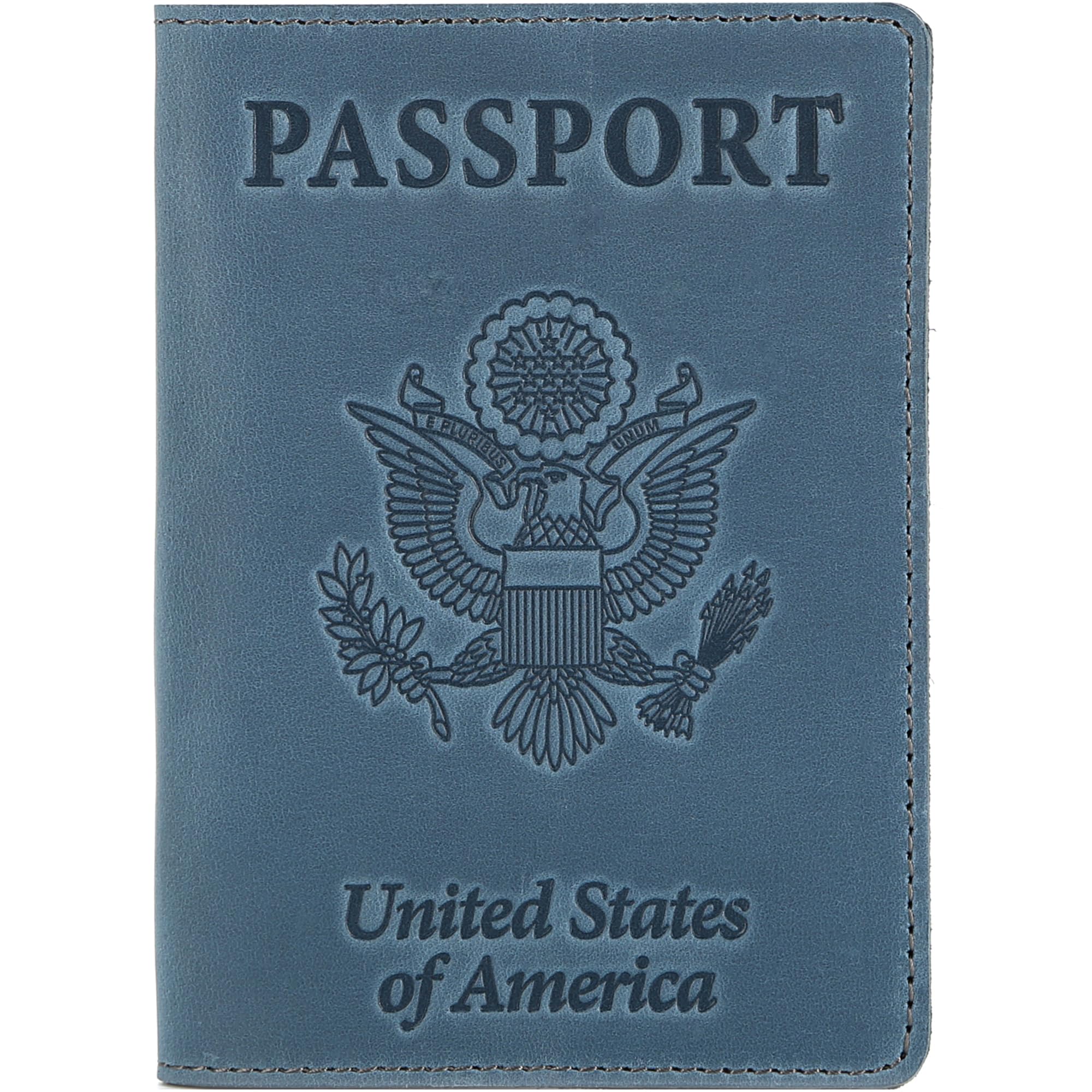 Shvigel US Leather Passport Book Cover - Thin American Travel Passport Holder - Premium International USA Passport Protector Case for Women Men (Light