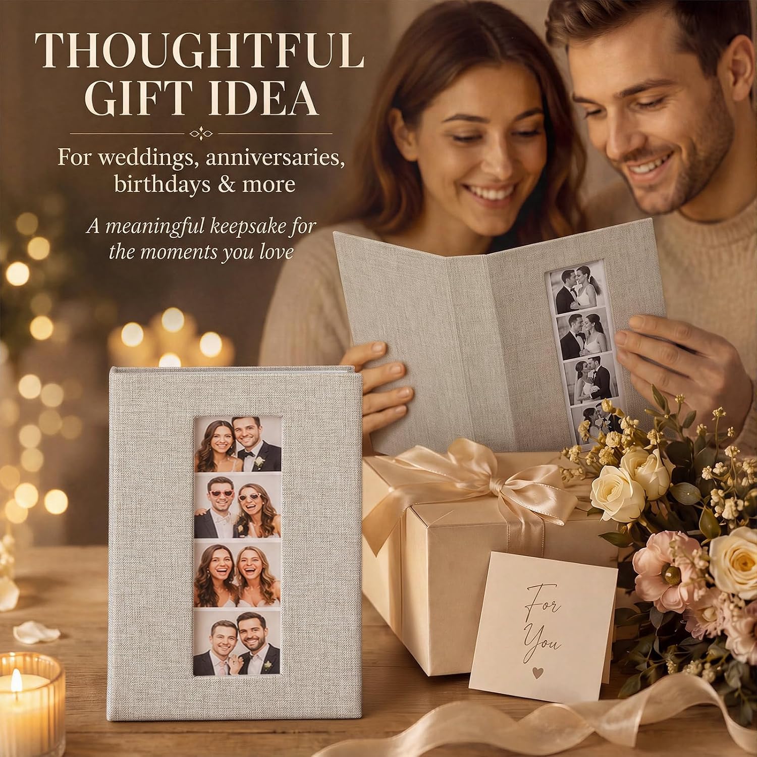 Hardcover Linen Photo Booth Strip Album for Wedding or Party, Beige