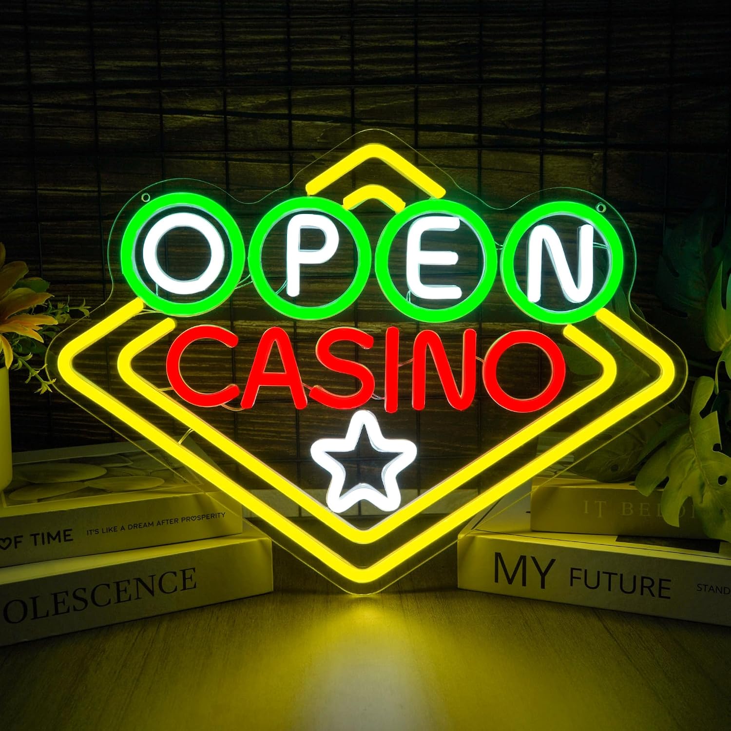 Casino Neon Sign - OPEN CASINO LED Neon Light for Poker Room Decor, Game Room Wall Art, Man Cave Home Bar, Las Vegas Party Decoration, Gambling Wall Sign(16.5 * 12inch)