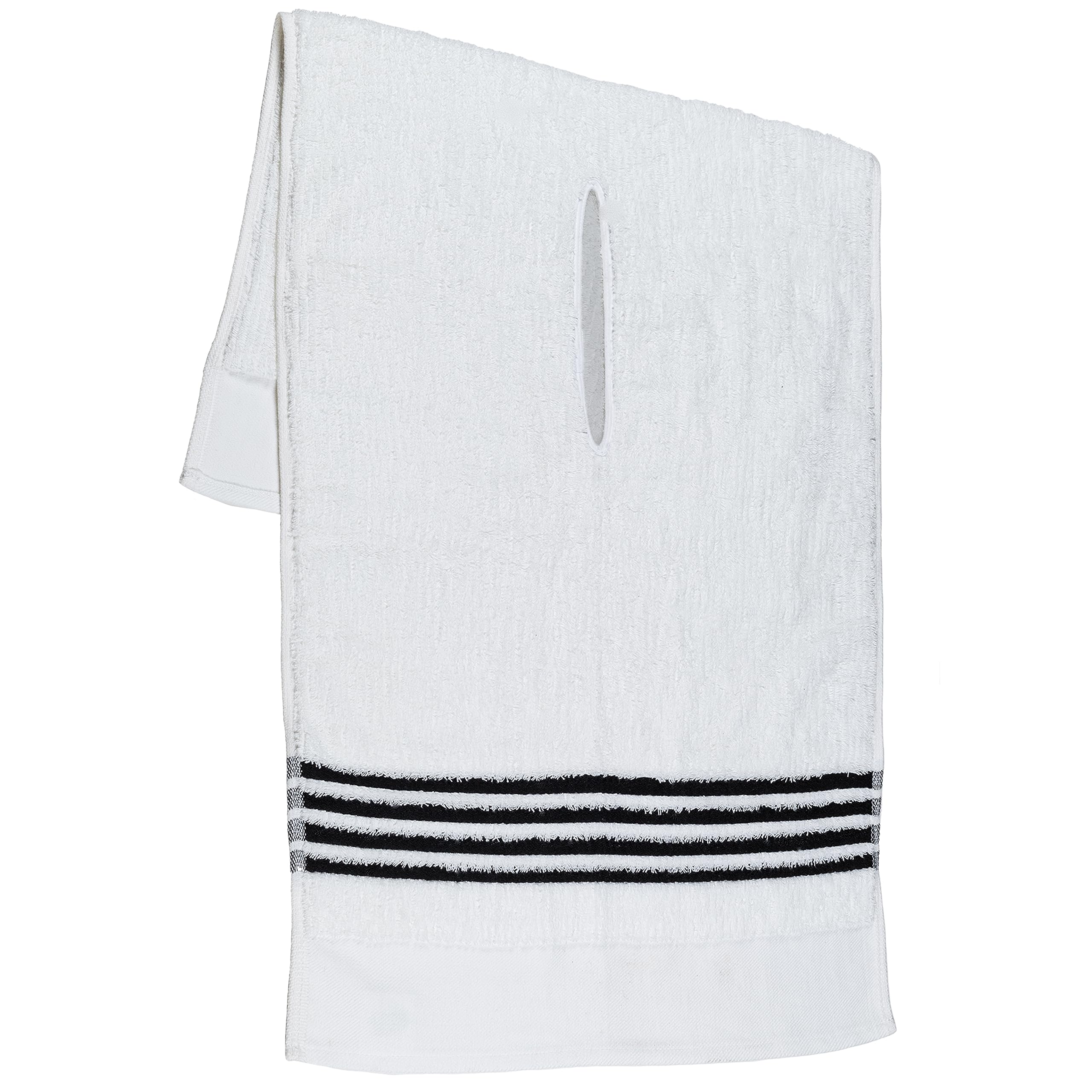 The Tour Towel | Large Golf Caddy Towel Terry Cloth, Absorbent 19" x 44", Center Cut, Perfect Hang Golf Cart Accessory and Golf Bag, White with Black Stripes