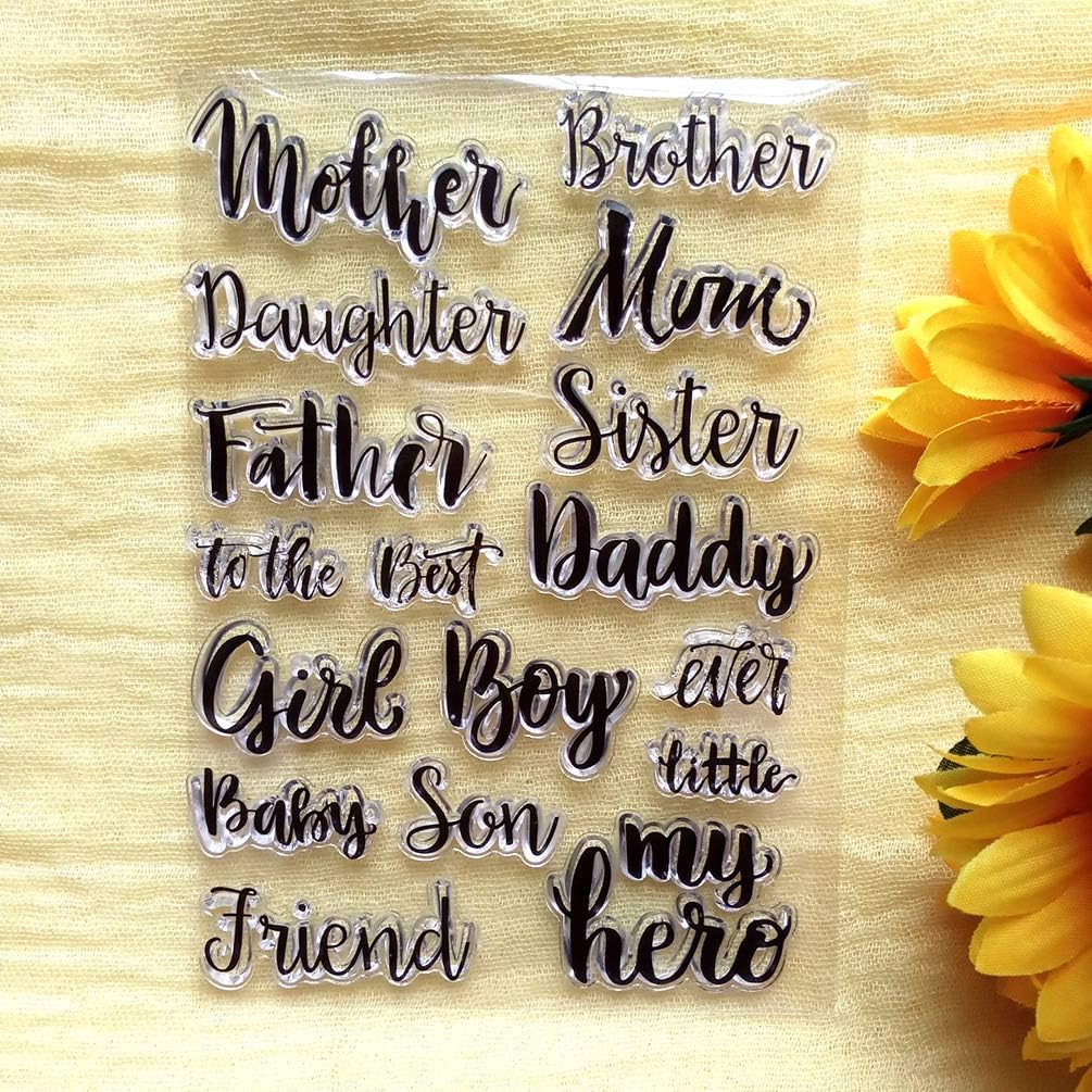 GAOZONGTER Words Mother Father Brother Daughter Sister Clear Stamps for Card Making DIY Scrapbooking Silicone Stamps Transparent Stamps Album Photo Decor