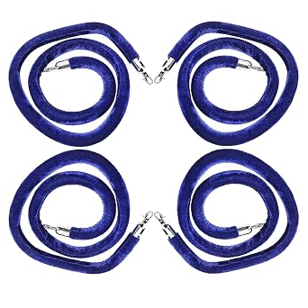 NovelBee 4pcs Blue Velvet Stanchion Ropes with Silver Hooks,6.6 Feet Stanchion Queue Barrier Ropes,Crowd Control Velvet Rope Safety Barriers for Party Decorations