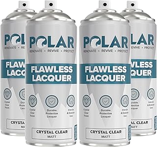 Polar Flawless Lacquer Spray - Protective Coating for Wood, Ceramic, Glass, Plastic & Metal - Scratch Resistant & UV Protection - Primer for DIY, Interior & Exterior - Matt Finish - Clear - 4x400ml