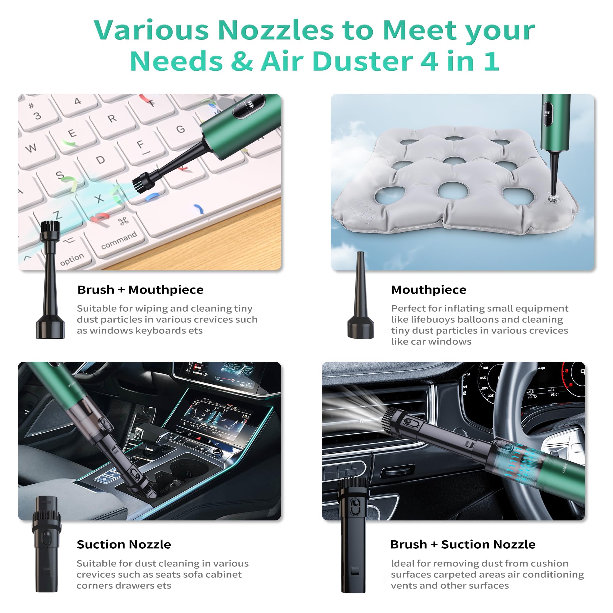 autozen Handheld Vacuum Cordless 17000Pa Powerful Suction, Portable 4-in-1 Car Vacuum with LED Display&Light, 2H Fast Charge, Multi-Nozzles for Car Interior Home Cleaning